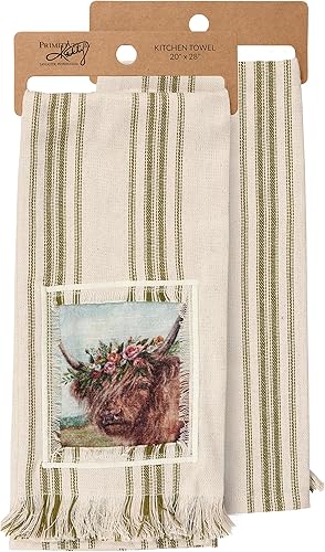 Primitives by Kathy Serviette de cuisine Motif floral Highland Crème/vert