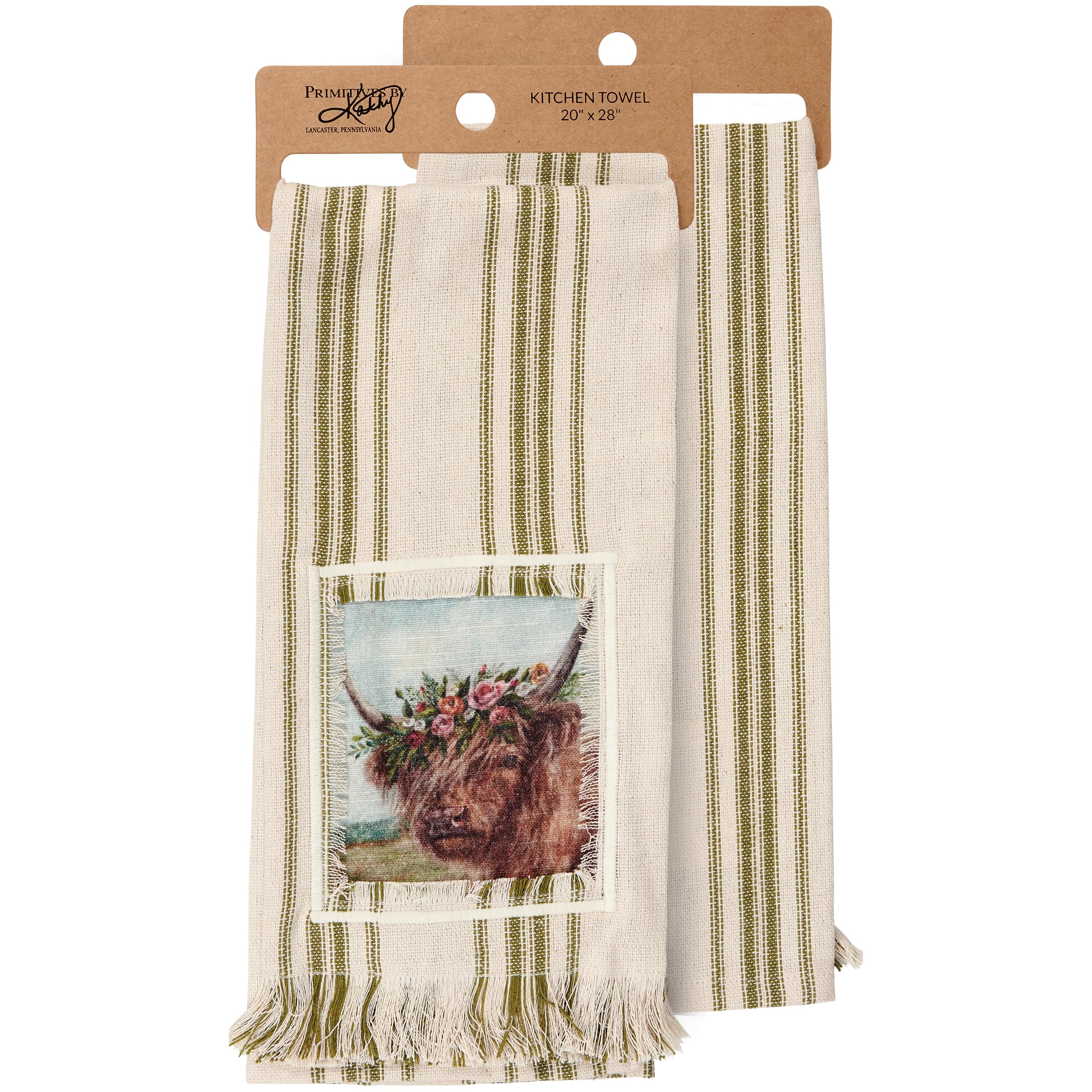 Toalla de cocina floral Highland crema y verde, paño de algodón decorativo para el hogar