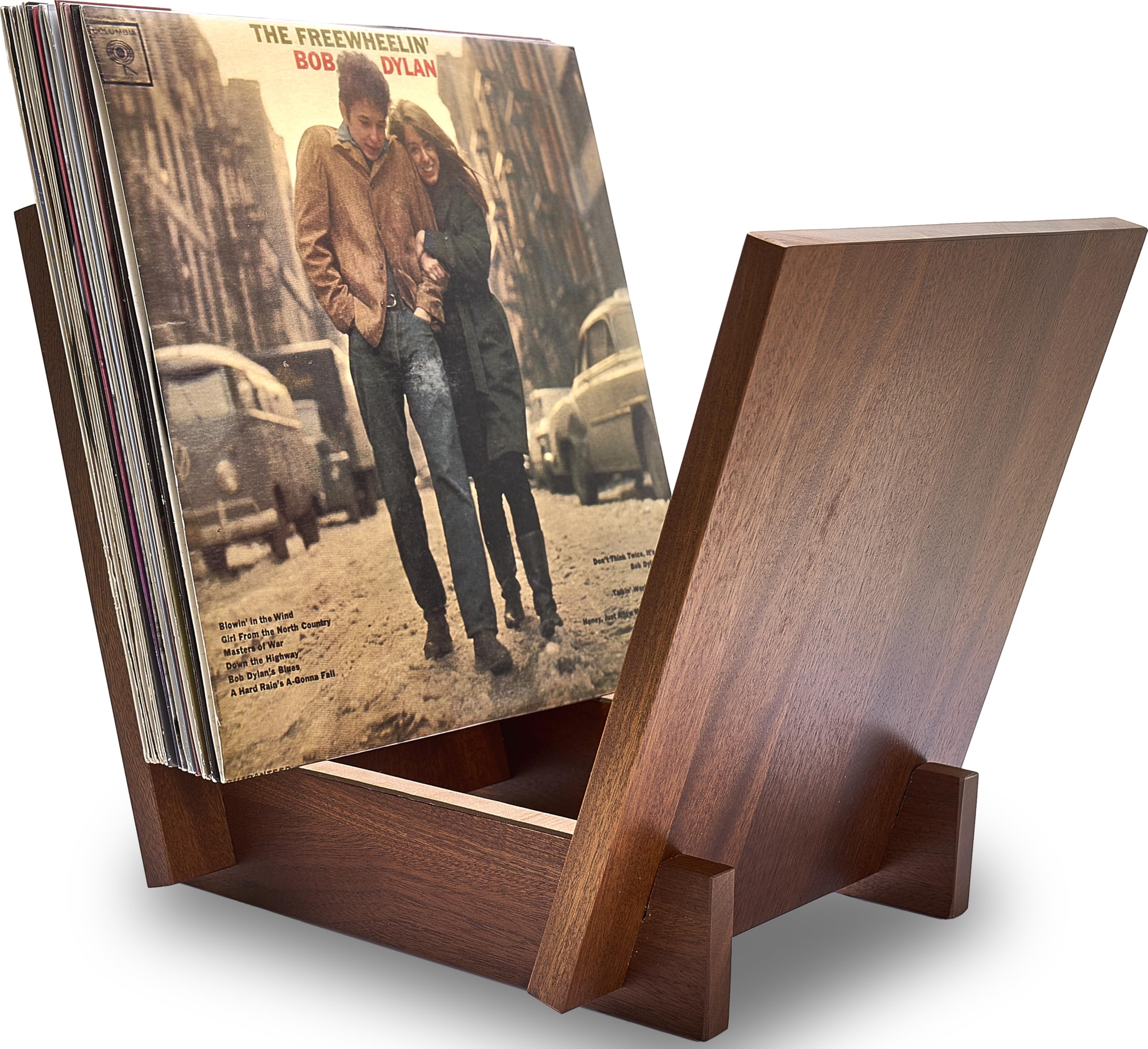 Honygebia Porta Dischi in Legno Massello - Supporto per Vinili in Sapele, Rack a V per Esposizione e Archivio, Ideale per Conservare una Collezione di 40 LP Premium