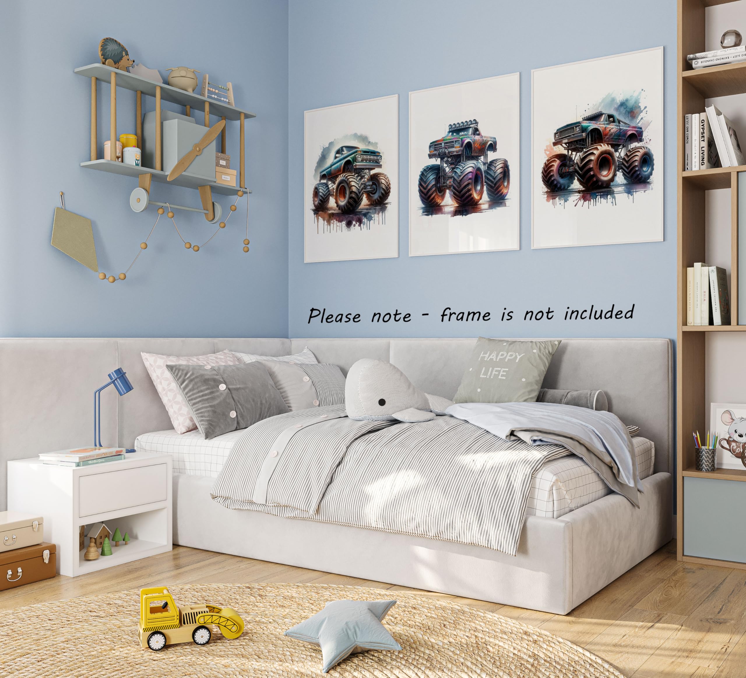 Monster Trucks Set of 3 Unframed Poster Prints for Boy Girl Nursery Bedroom Playroom Watercolour Design, Wall Art Cars Decor - Image 2