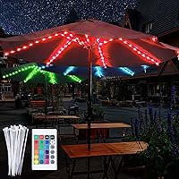Vista 2 de Patio Umbrella String Lights with 16 Color Changing and 12 Modes, Remote Control 104 Ultra Bright LED Beads Waterproof Battery and USB Operated with