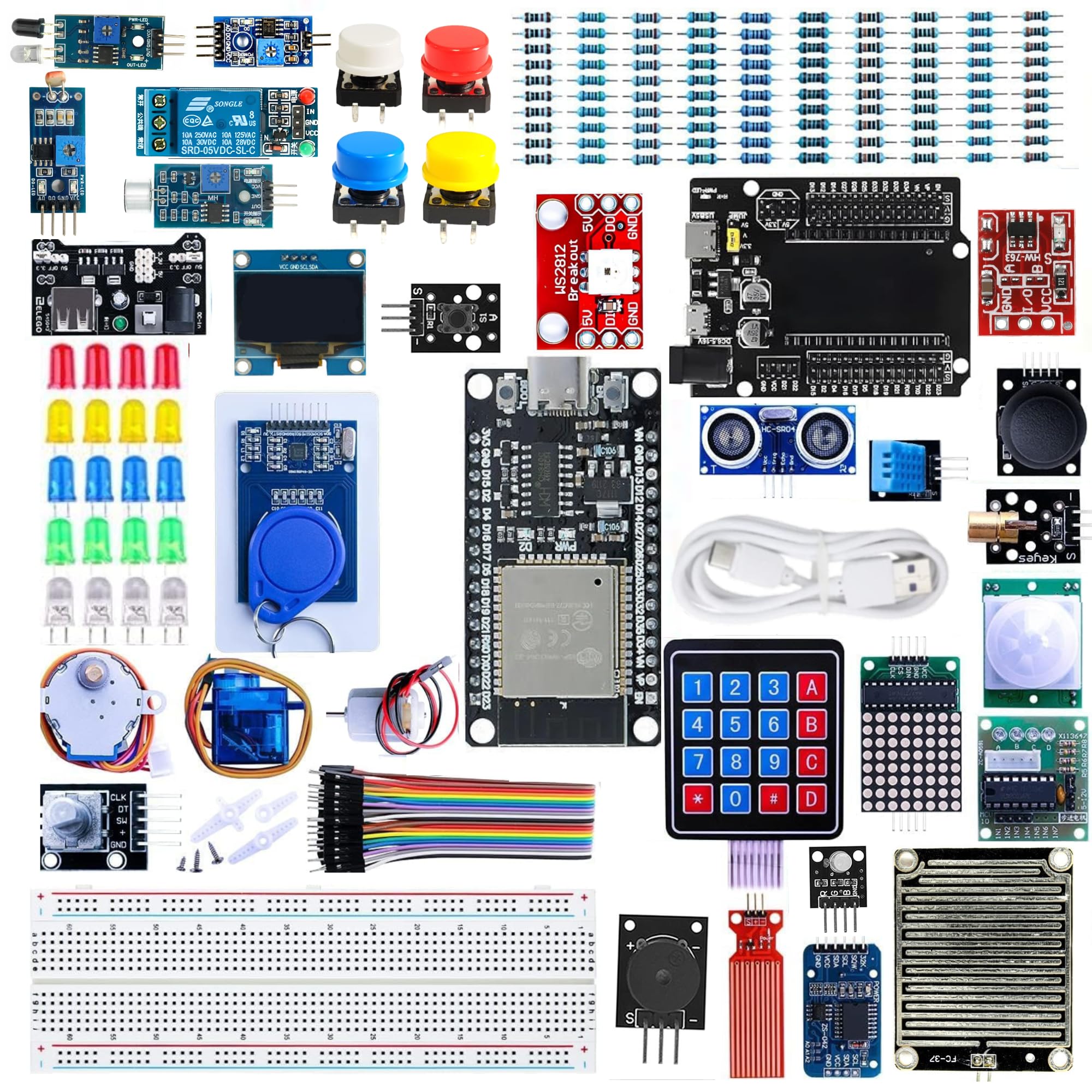 OceanLabz DIY Wireless IOT Ultimate Starter Kit with ESP32 Controller Board with C-Type Interface & Expension Board | 40+ Project Online Tutorials | Compatible with UNO, RPi, ESP32, | 38+ Components