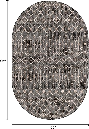 Vista 704 de Unique Loom Alfombra Colección enrejado Marroquí Celosía Transicional Interior y Exterior, Polipropileno Gris carbón/natural