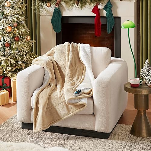 Vista 98 de Beautyrest - Manta Eléctrica Reversible de Felpa ultraligera - Manta Eléctrica, Regulador de Múltiples Niveles de Calor Acogedor Sofá Sala de Estar