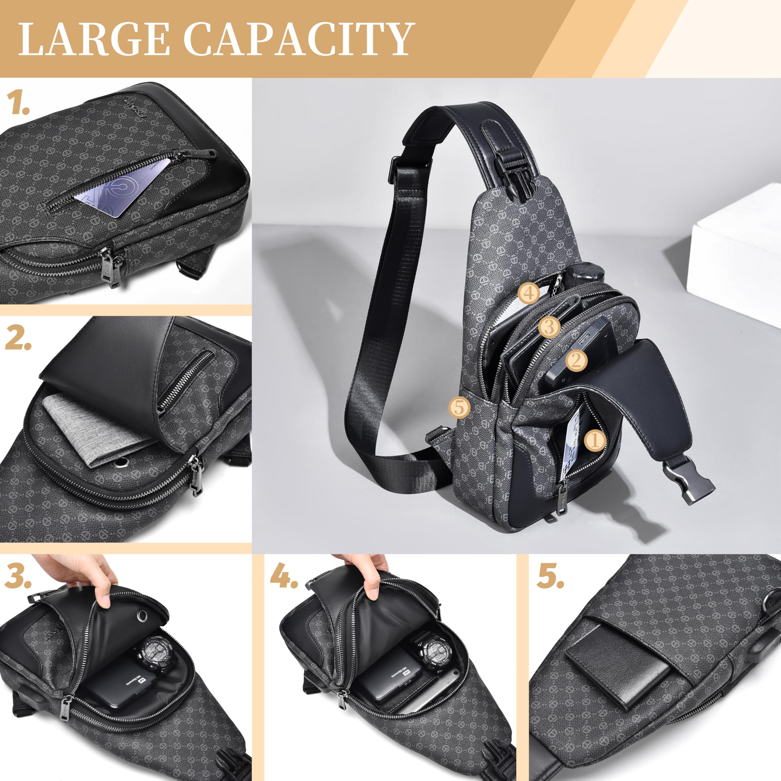 FSD WG - Mochila bandolera para hombre, bolsa de pecho cruzada, bolsa de hombro para viajes, senderismo, resistente al agua
