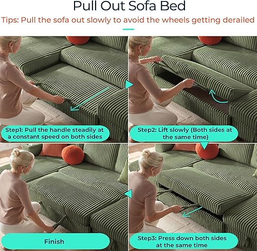 Miniatura 5 de LINSY HOME Sofá cama modular con sofá cama extraíble, sofá convertible de pana de felpa con diván de almacenamiento y carga USB, cómodos sofás