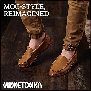 Amazon | Minnetonka メンズ ムースハイドレザーモカシン, ナチュラル