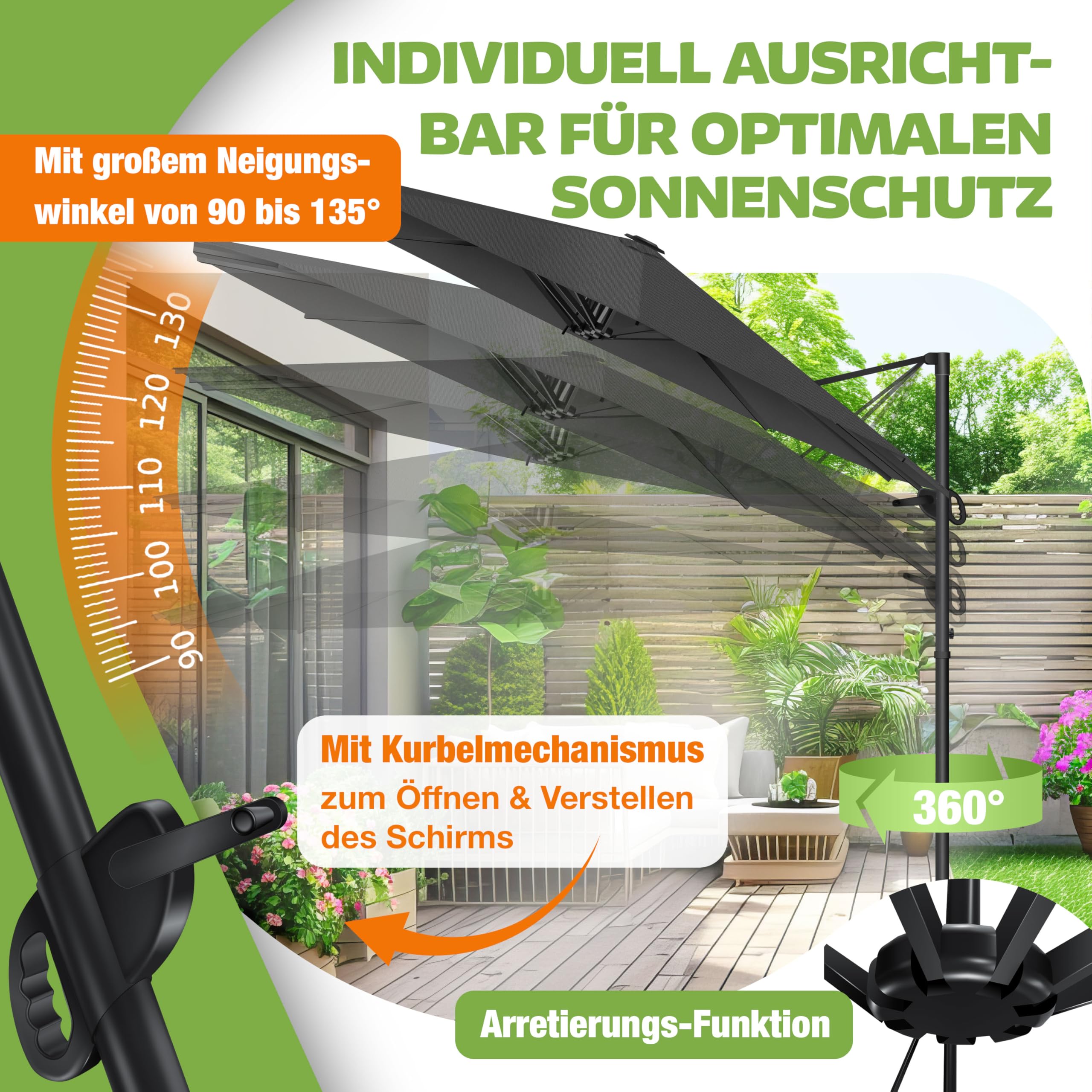 KESSER® Sonnenschirm Doppelsonnenschirm 4,6m x 2,7m | Ampelschirm Abdeckung & Windsicherung mit Kurbel & Ständer | Kurbelschirm Aluminium wasserabweisend | Neigbar Kippbar 360° Drehbar