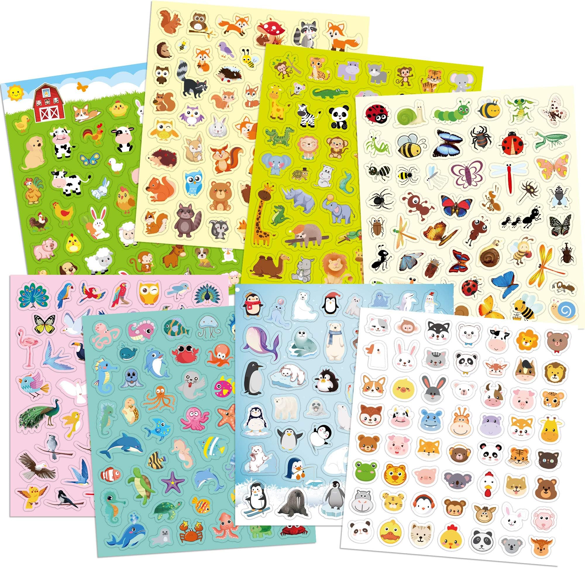 Animal Stickers for Kids 8 Themes Cute Animal Sticker for Water Bottle Decor Scrapbook Ornament Supplies Party Favors Students Reward 800Pcs