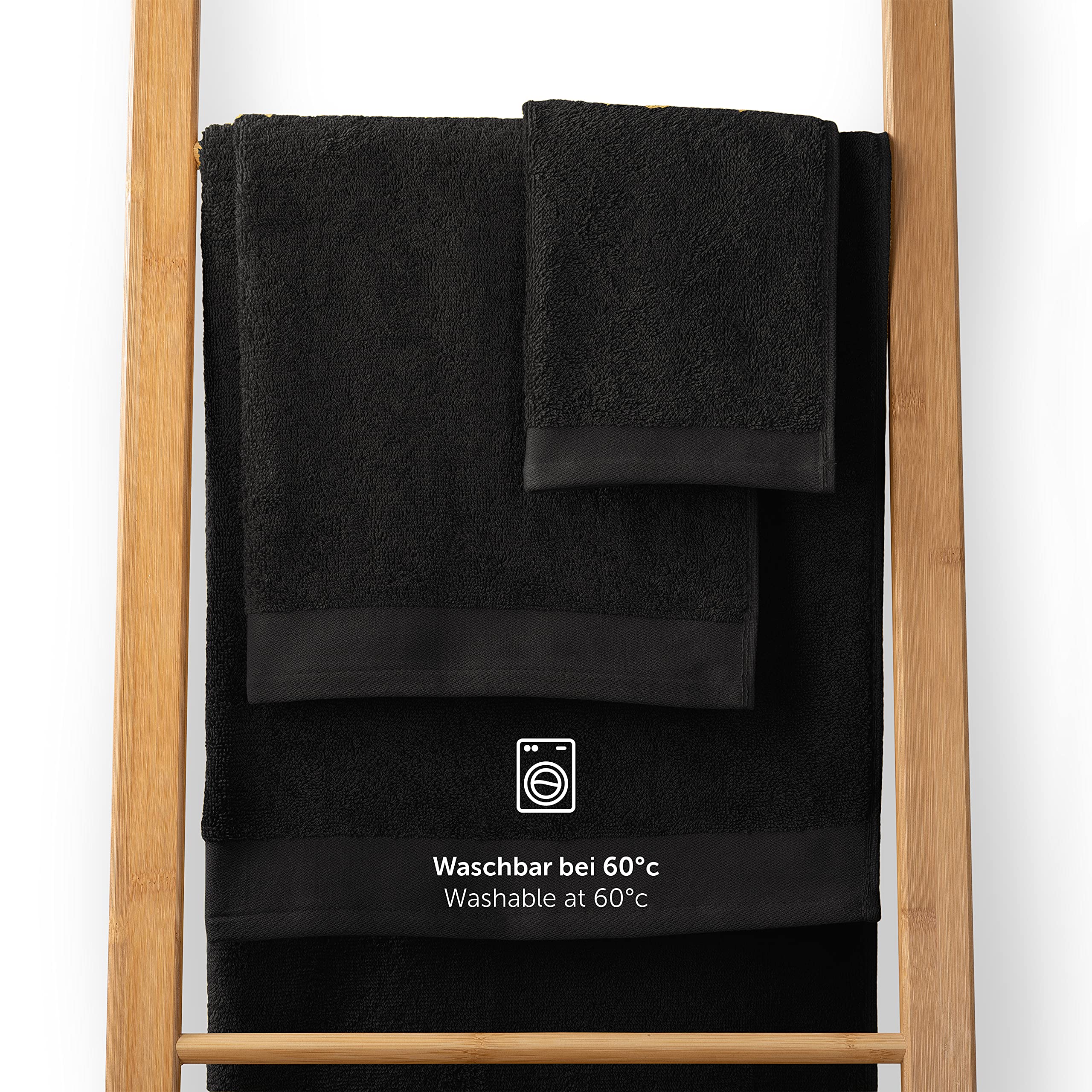 Blumtal Premium zestaw ręczników frotte z pętlą do zawieszania - bawełna certyfikowana Oeko-TEX, miękkie, chłonne - 2x ręcznik do sauny (80x200 cm), czarny