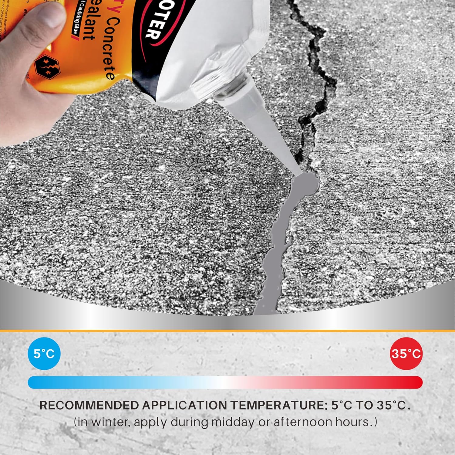 Concrete Crack Filler, Professional Self-Leveling Cement Crack Filler and Concrete Crack Repair Sealant for Driveways, Foundations and Pavement | All-Weather, Permanent Outdoor Repair - Grey