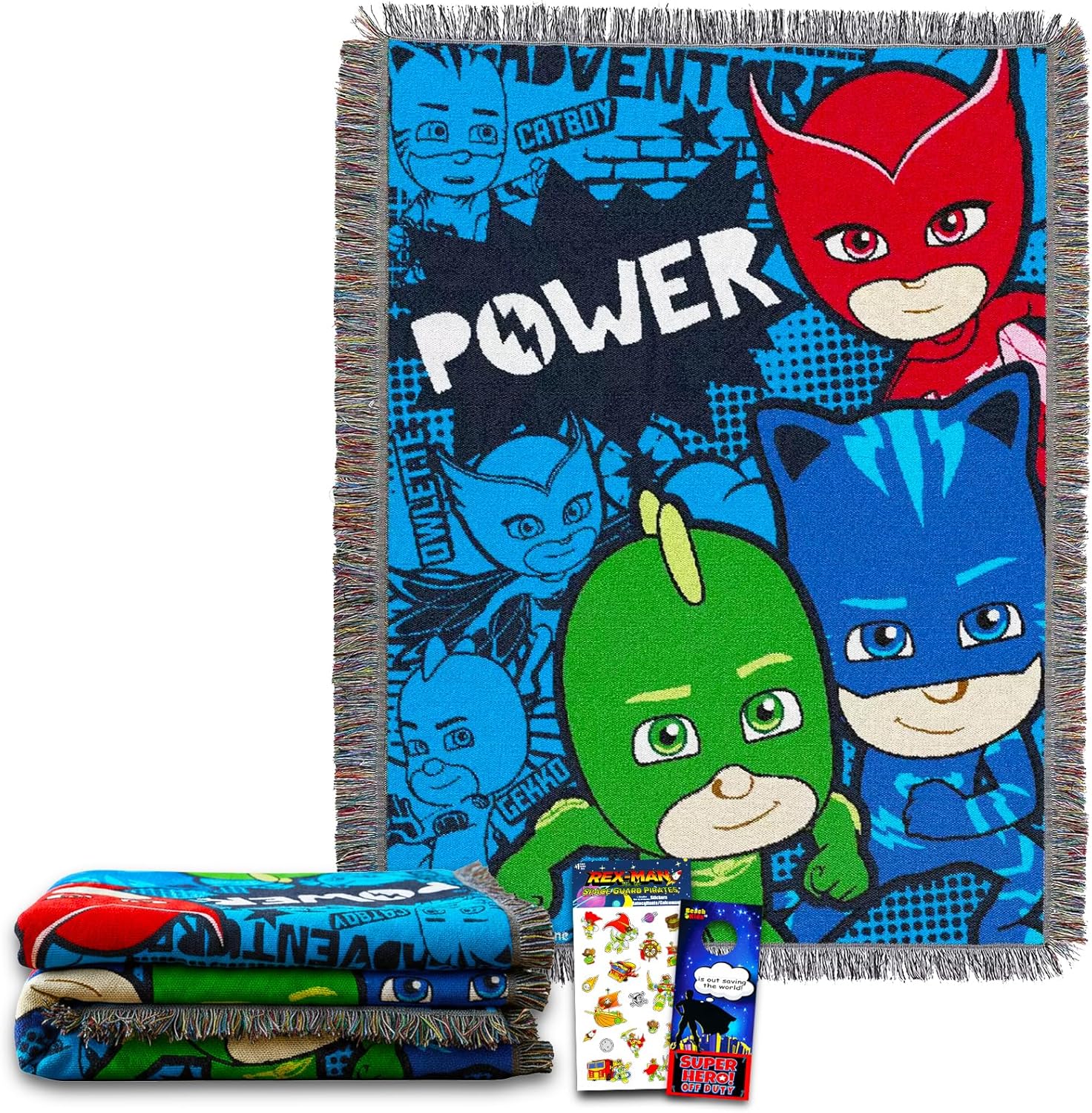 Disney PJ Masks Throw Blanket Bundle - PJ Masks Kids Throw Blanket for Boys and Girls Plus Stickers and More | PJ Masks Blanket Size 62" x 90"