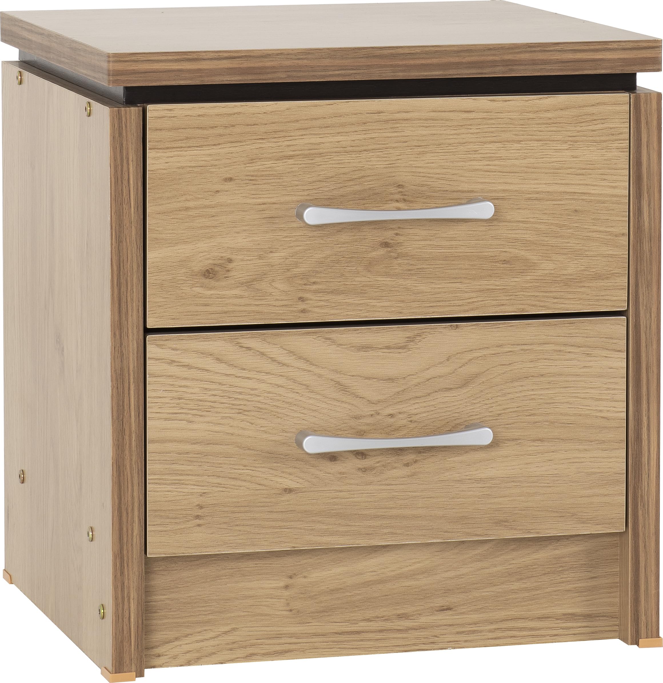 Seconique Charles 2 Drawer Bedside Table - Light Brown Wood - Rustic
