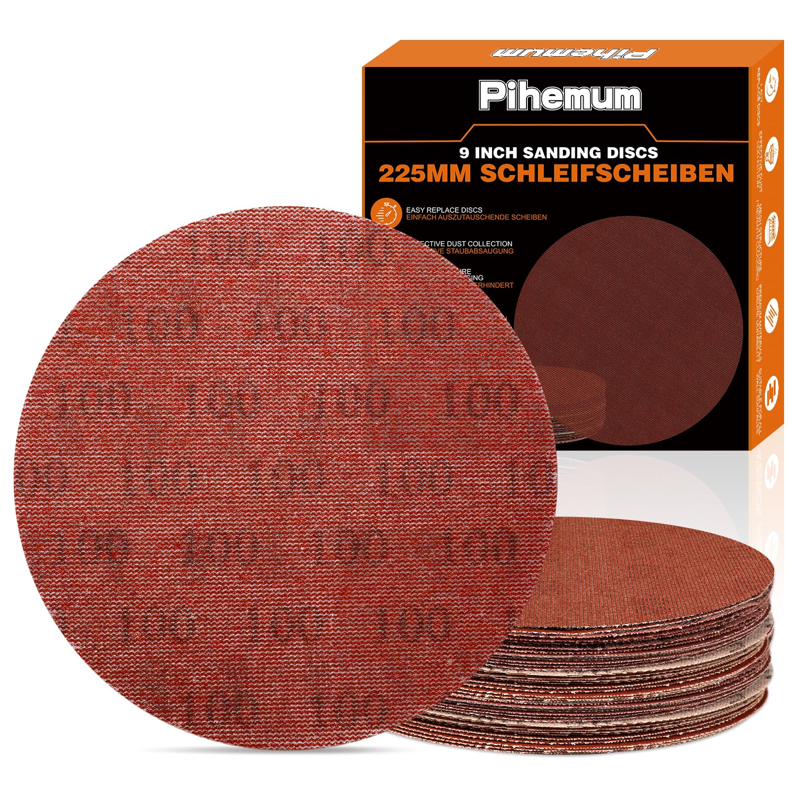 pihemum 30 Pcs 225mm Mesh Sanding Discs 100 Grit Hook and Loop Net Sandpaper for Drywall Sander