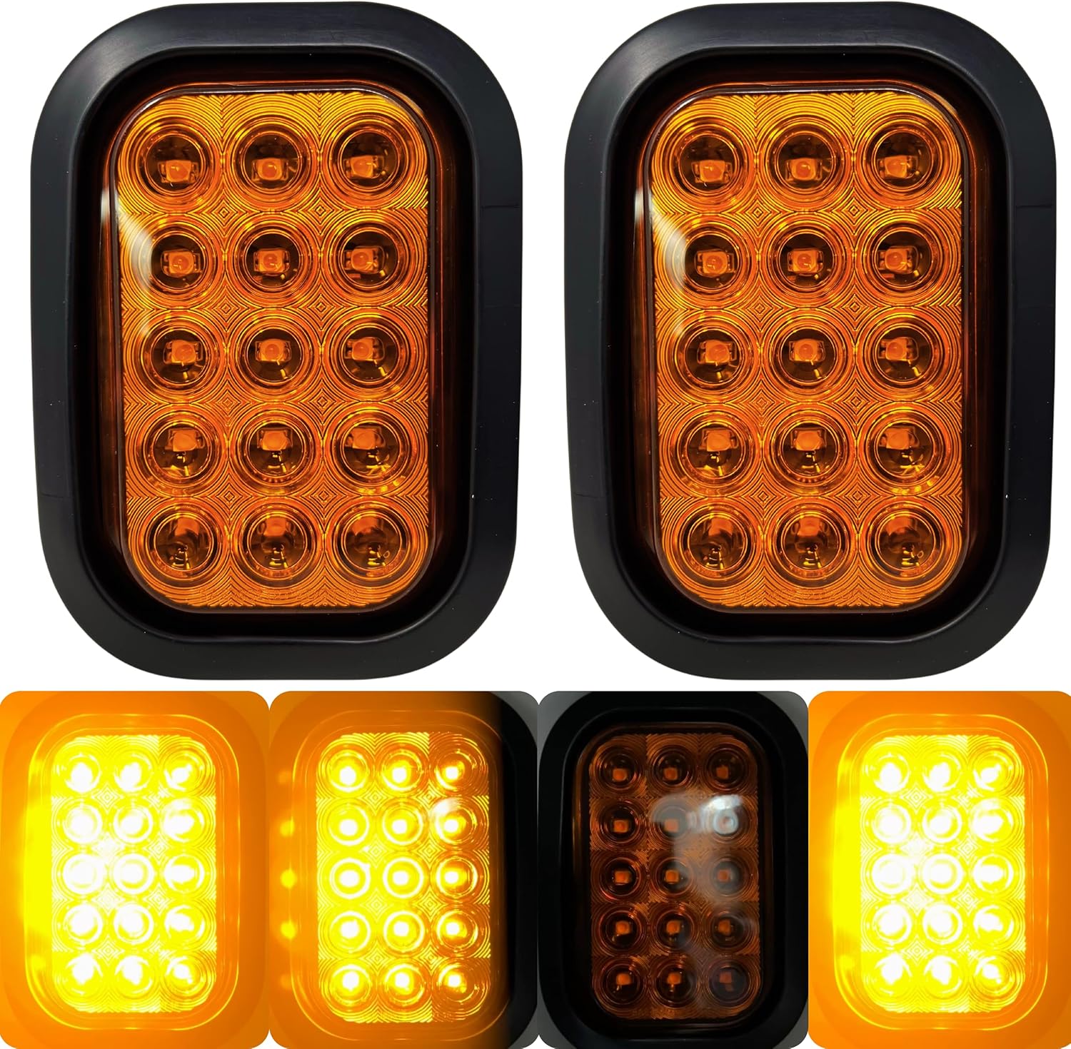 All Star Truck Parts 5x3 2x White Rectangle 12 LED Backup/Reverse/Tail Light Tow Truck Semi Trailer CM Flatbed Reading Postal Hitch Mounted RV Bus Grommet 3 Wire Pigtail Plug Kit 12V IP67 Waterproof