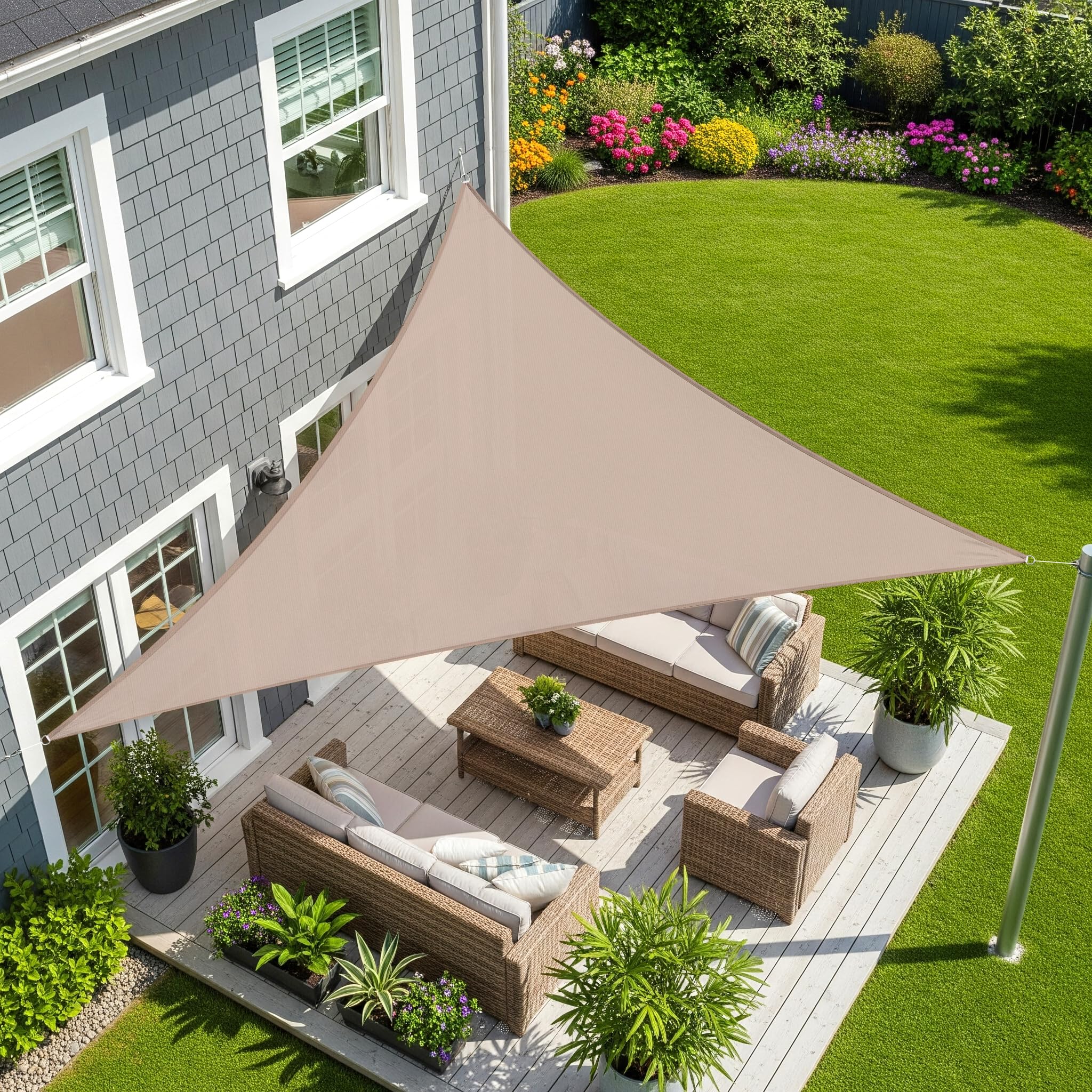 Sunnylaxx 3.6x3.6x3.6m Sonnensegel Dreieckig, Wasserdicht Sonnenschutz Sunsegel Color Taupe, 95% UV-Schutz,für Außenbereich,Garten