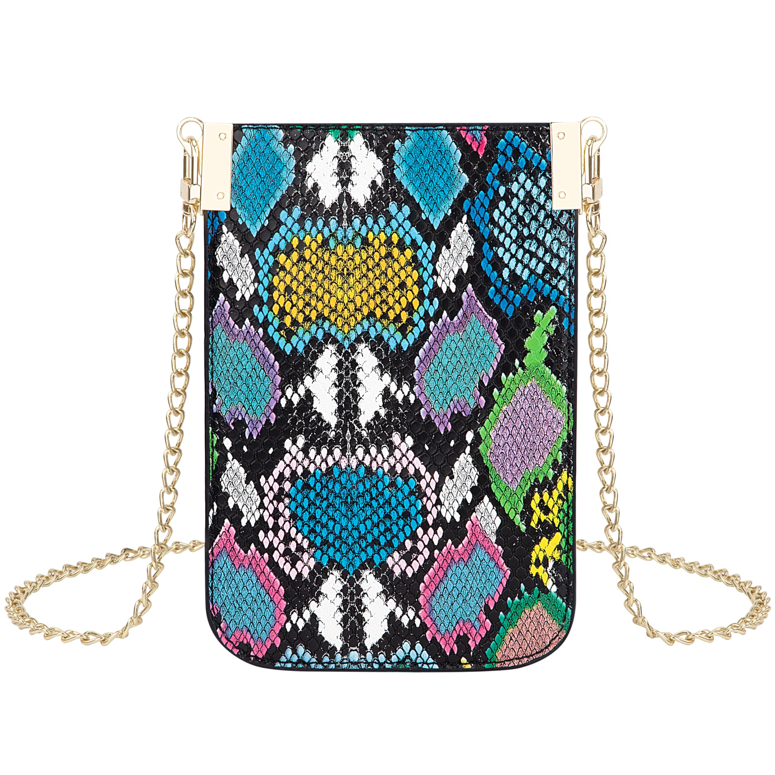 Lady Clutch Bag Colorful Snake Print Envelope Clutch Purses PU Leather Evening Bag with Detachable Metal Chain Strap for Wedding Cocktail Party