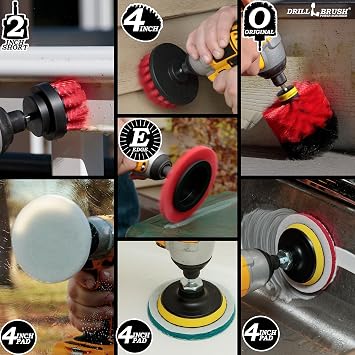 Drillbrush Commercial Heavy Duty Scouring Pads and Scrubber Set Drill Powered Nylon Scrub Brush Attachment Set Outdoor Cleaning Drill Brush Power Scrubber