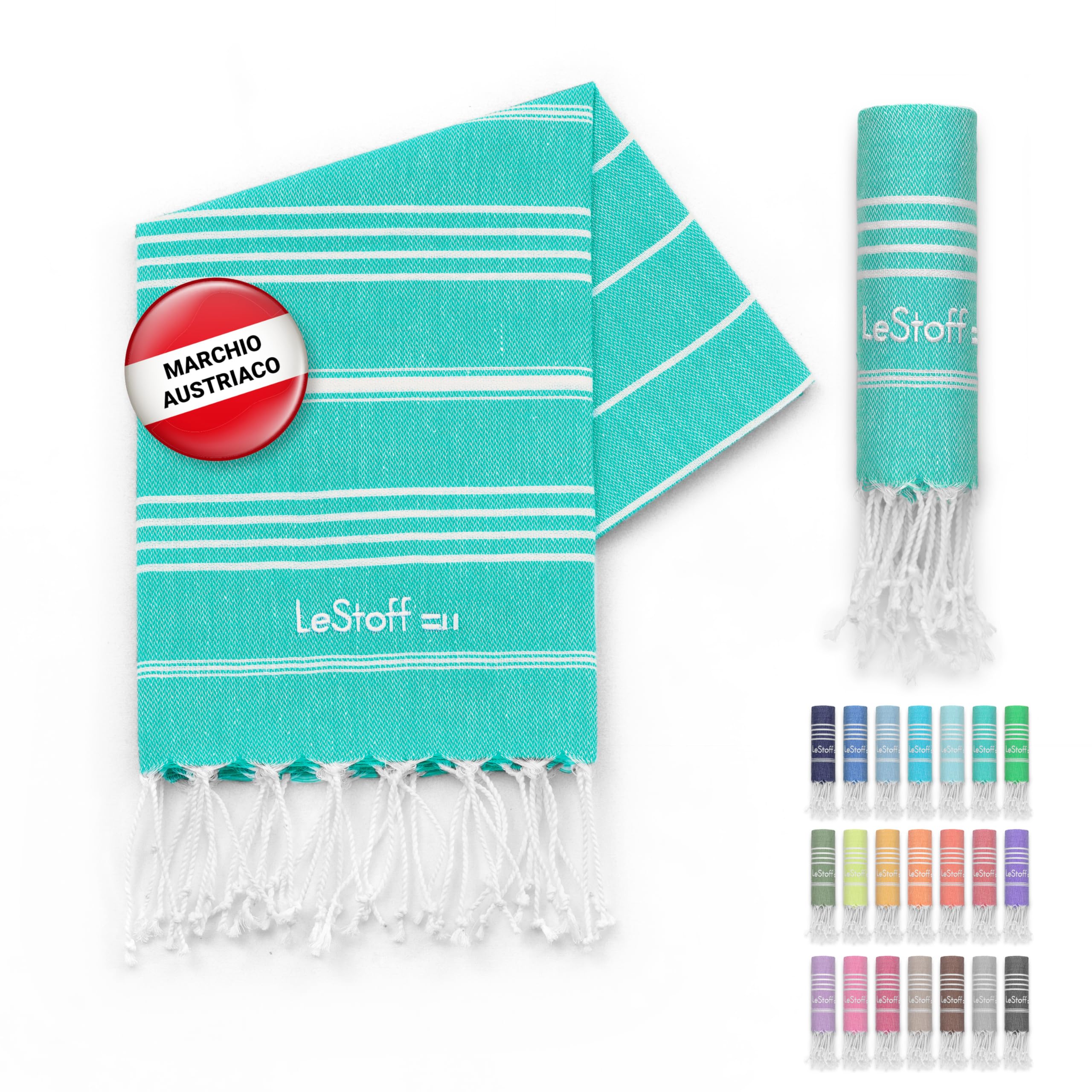 LeStoff Telo mare - 100% Cotone bio, 50 x 100 cm, Prelavato, Assorbente, Asciugatura Rapida, Leggero, Fouta, Telo Ospite, Telo Doccia, Telo Yoga, Telo Benessere, Asciugamano Sportivo (Turquoise)