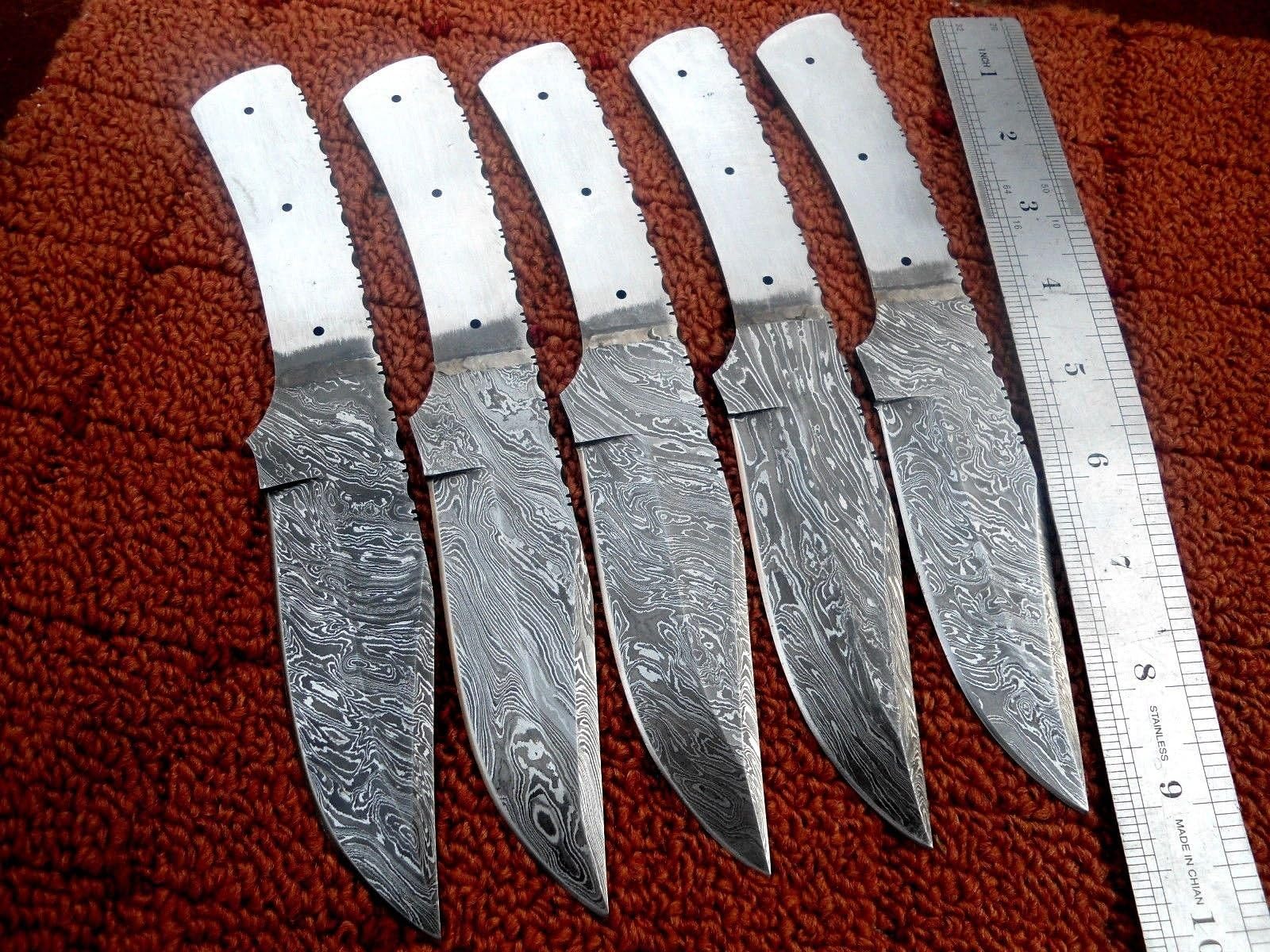 LOT OF 5 PIECES HAND FORGED DAMASCUS STEEL FULL TANG KNIFE BLANK BLADE KNIFE MAKING SUPPLIES