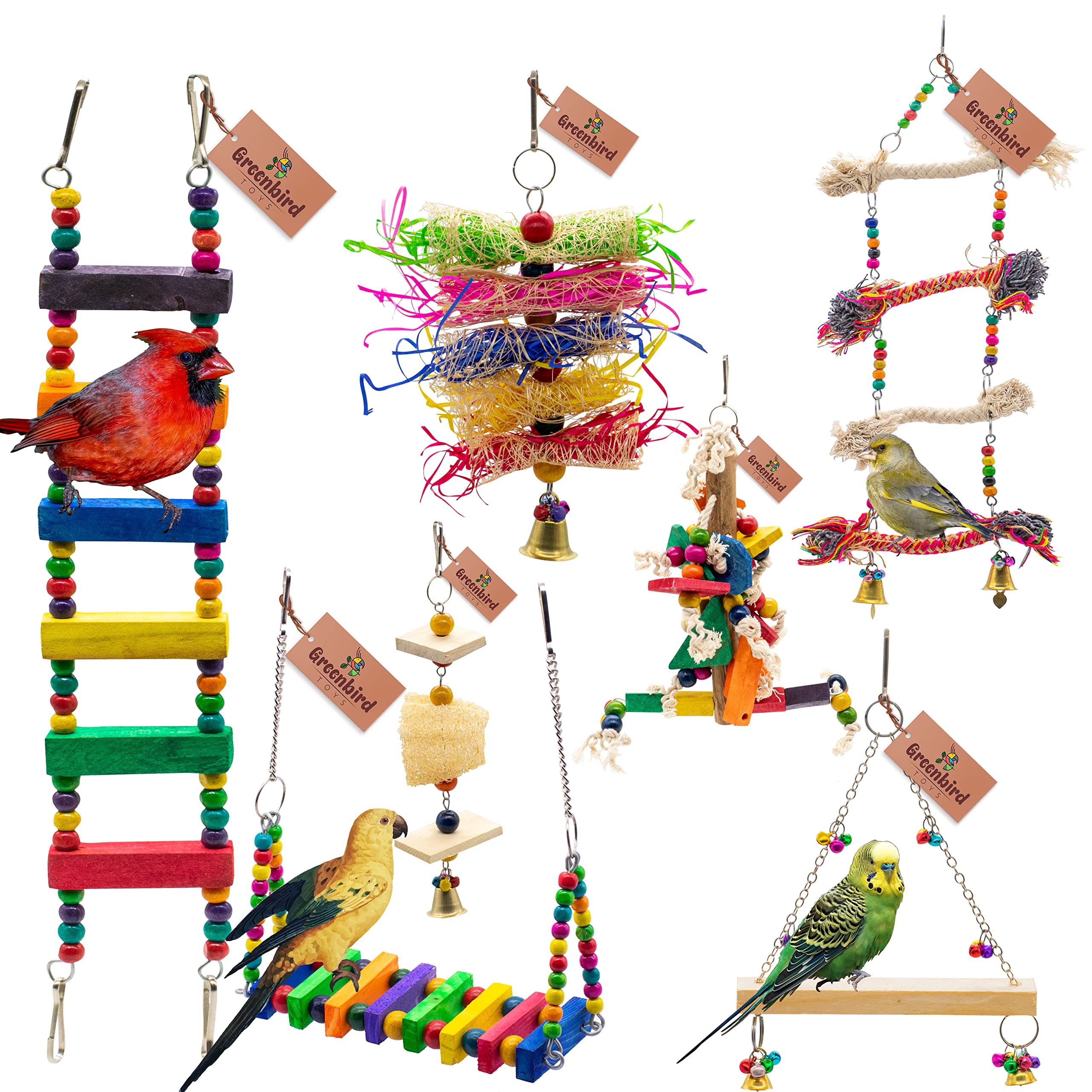 GREENBIRDS Shredding Toys, 7 PCS Colorful Wooden Hanging Toys Parrot Chew Wooden Blocks, Bird Foraging Toys for Small Medium Parrots Parakeets, Conures, Cockatiel, Lovebird (B0BGHGVCRH) Amazon Price History, Amazon Price Tracker