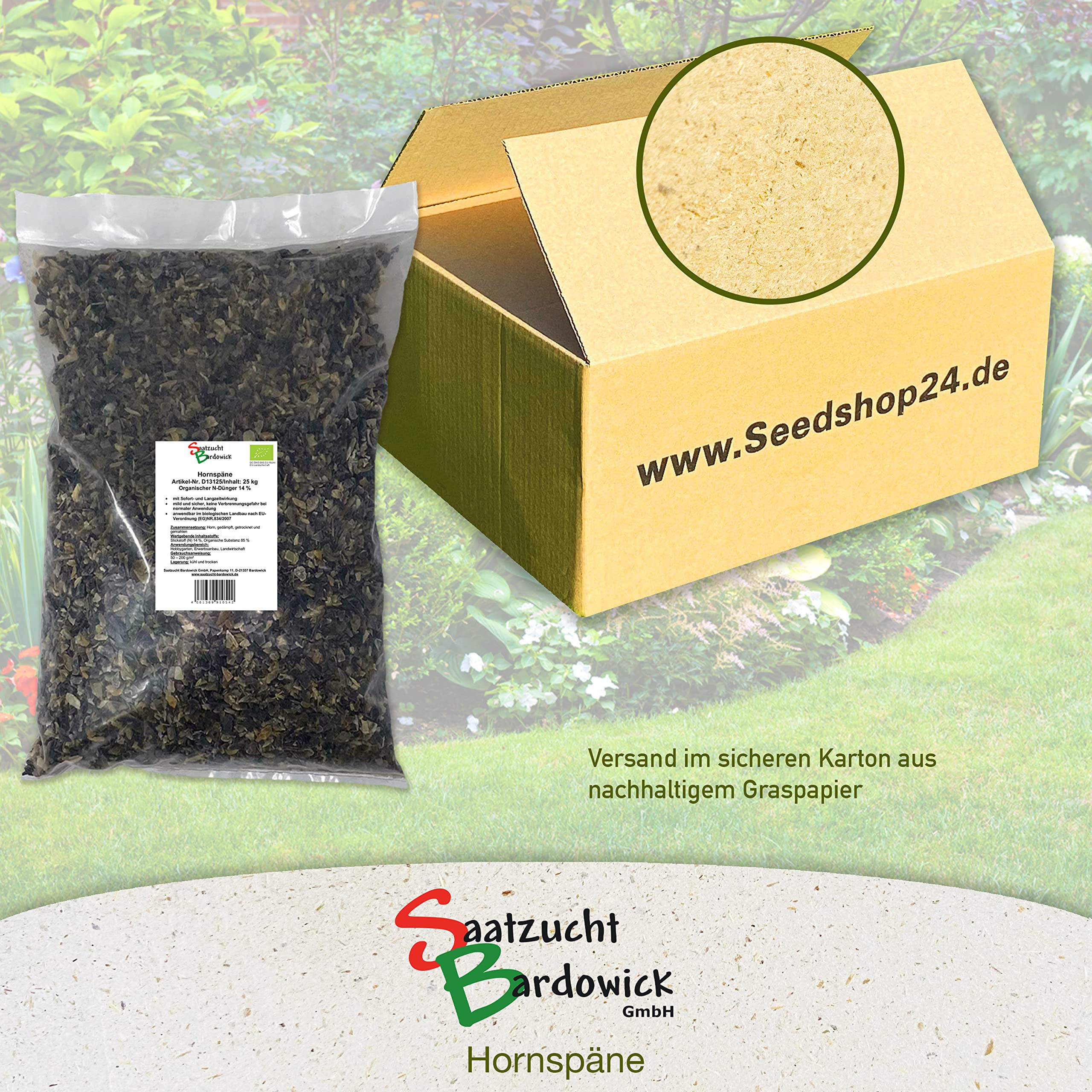 25 kg Hornspäne Naturdünger, 100% natürlicher Dünger, Gartendünger mit Langzeitwirkung