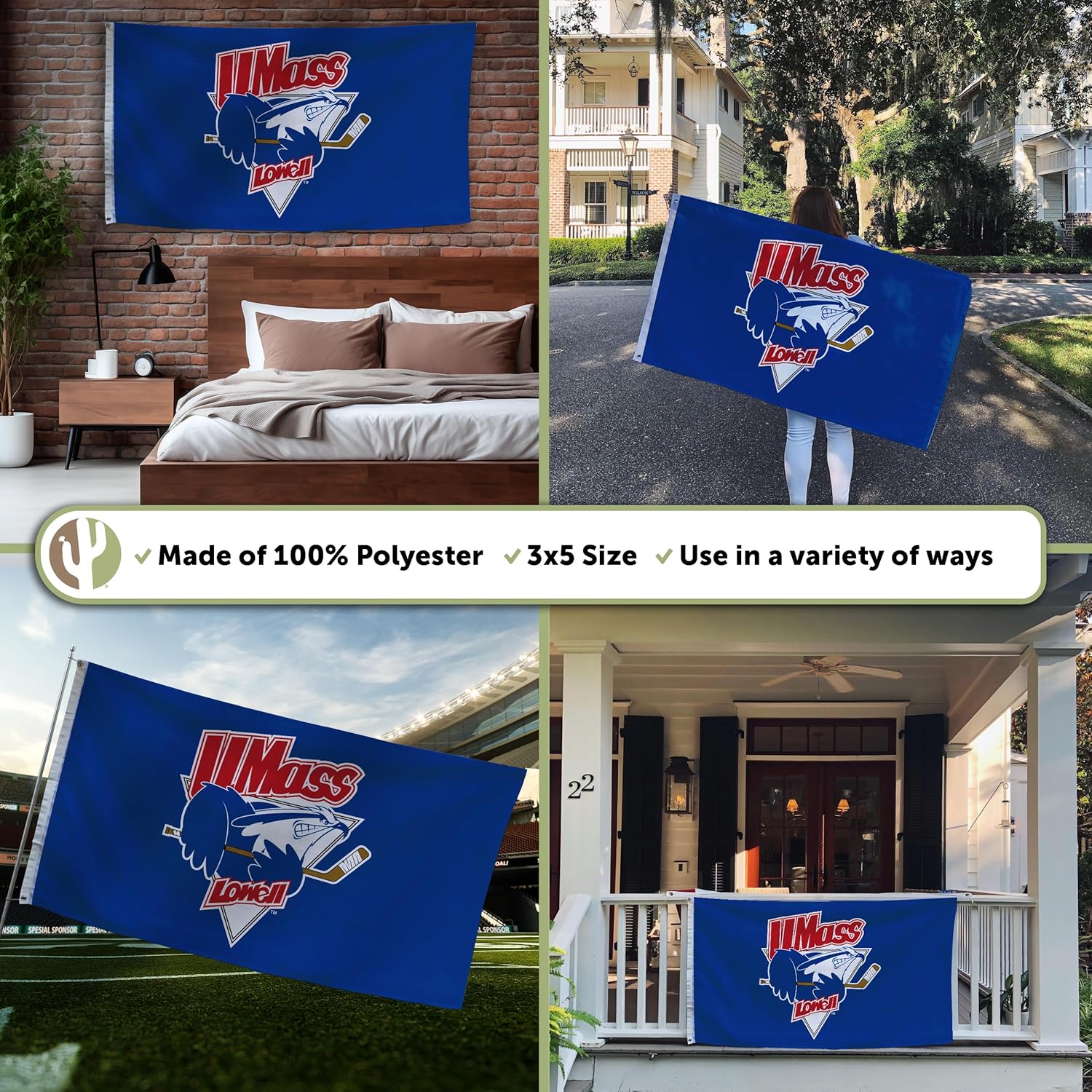 Desert Cactus UMass Lowell 100% Polyester Indoor Outdoor 3x5 feet Banner (Flag C) - Image 3