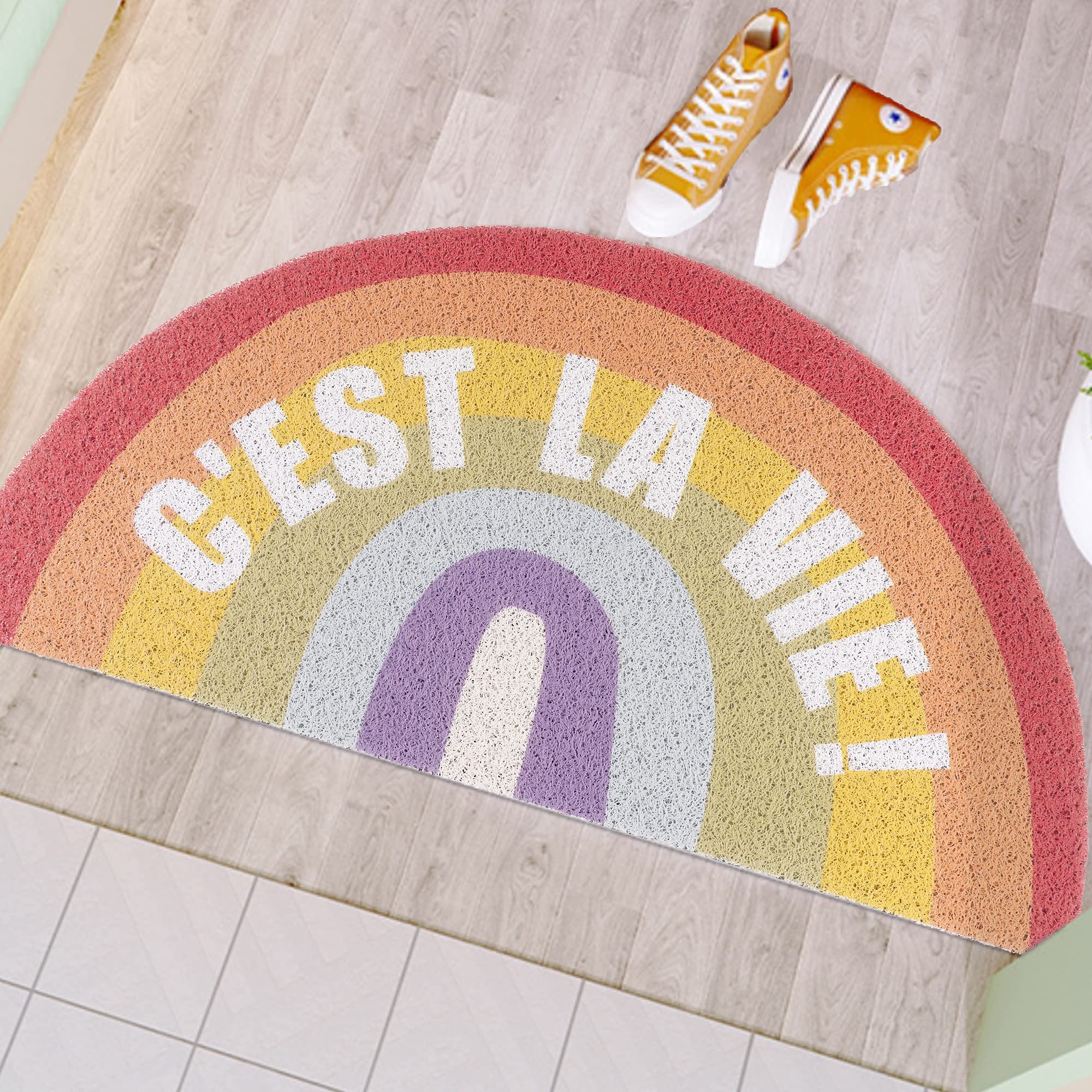 JXFUKAL Door Mat, Rainbow Welcome Mats Durable Non-Slip Cute Rug Low Profile Floor Doormat for Outdoor Indoor Front Door Home Entrance, High Traffic Areas, Patio, Classroom (35.5 X 17.8Inches)
