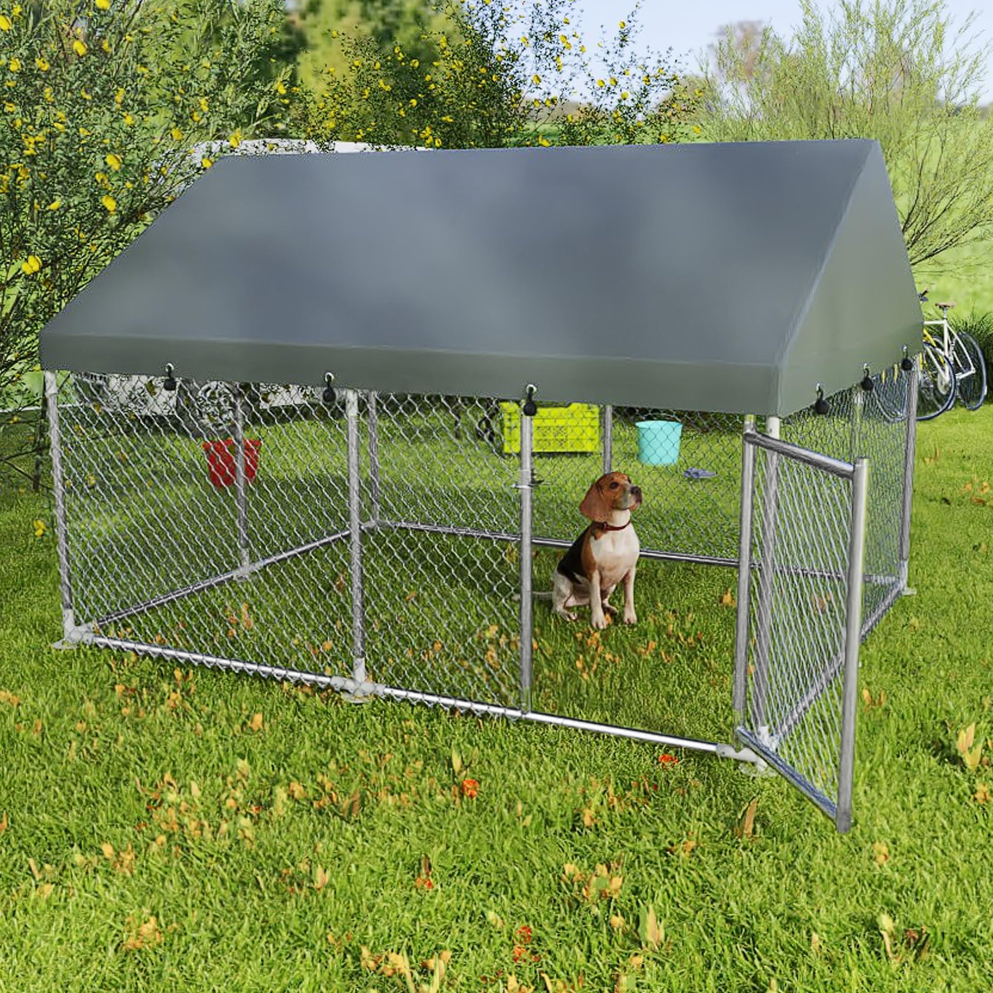 UISEBRT Hundezwinger Hundehütte Outdoor Hundehaus 250x200x165 cm UV- & Wasserdicht Hundekäfig mit Dach aus 420D Oxford-Gewebe Welpenlaufstall Verschließbares Riegelsystem und Sicheres Design