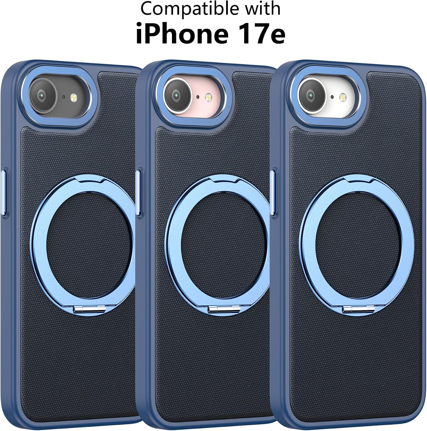 for iPhone 17e Case, Magnetic Cases Compatible with MagSafe, Technical Fabric Carbon Fiber Design with 360 Ring Stand,Skin-Feel Shockproof PC Phone Cover with Screen Protector Blue image 2