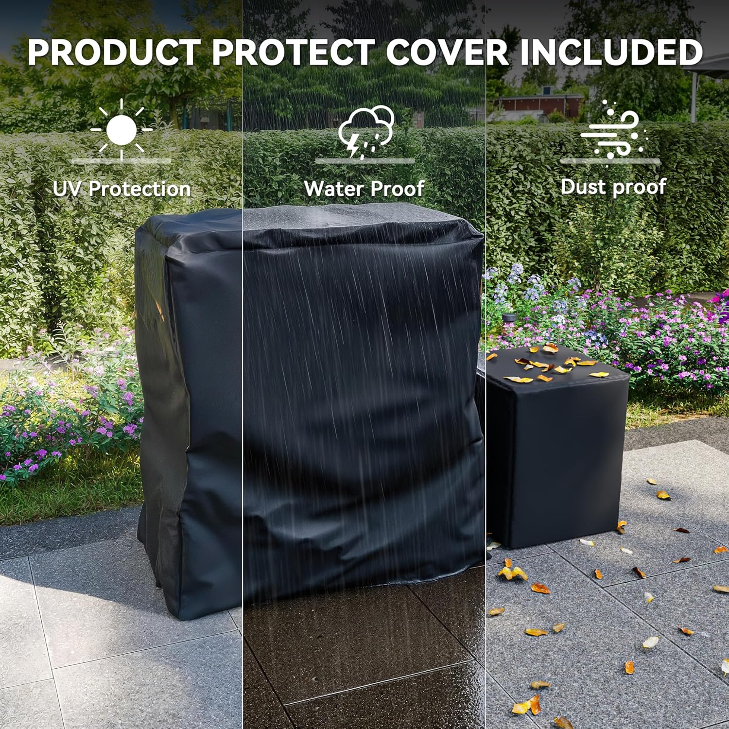 35'' Outdoor Propane Fireplace with Tank Storage, 50,000 BTU Outdoor Gas Fire Pit with CSA Certified, Adjustable Flame, Dust Cover, Smokeless Ceramic Wood for Patio, Garden, Deck, Gray/Tan