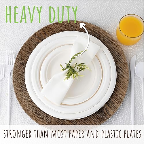 Miniatura 8 de brheez Platos desechables de papel de 9 pulgadas, platos compostables alternativos, resistentes (paquete de 110), ecológicos, 100% fibra de bagazo