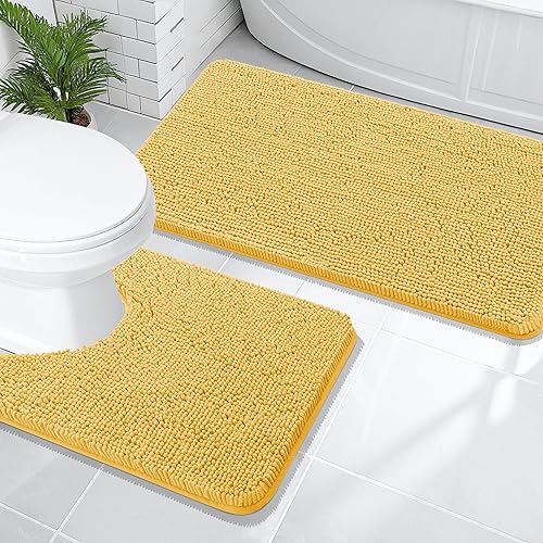 Miniatura 156 de OLANLY Juego de 2 alfombras de baño, tapetes de baño de felpilla suave y absorbente y tapete para inodoro con contorno en forma de U, alfombra de