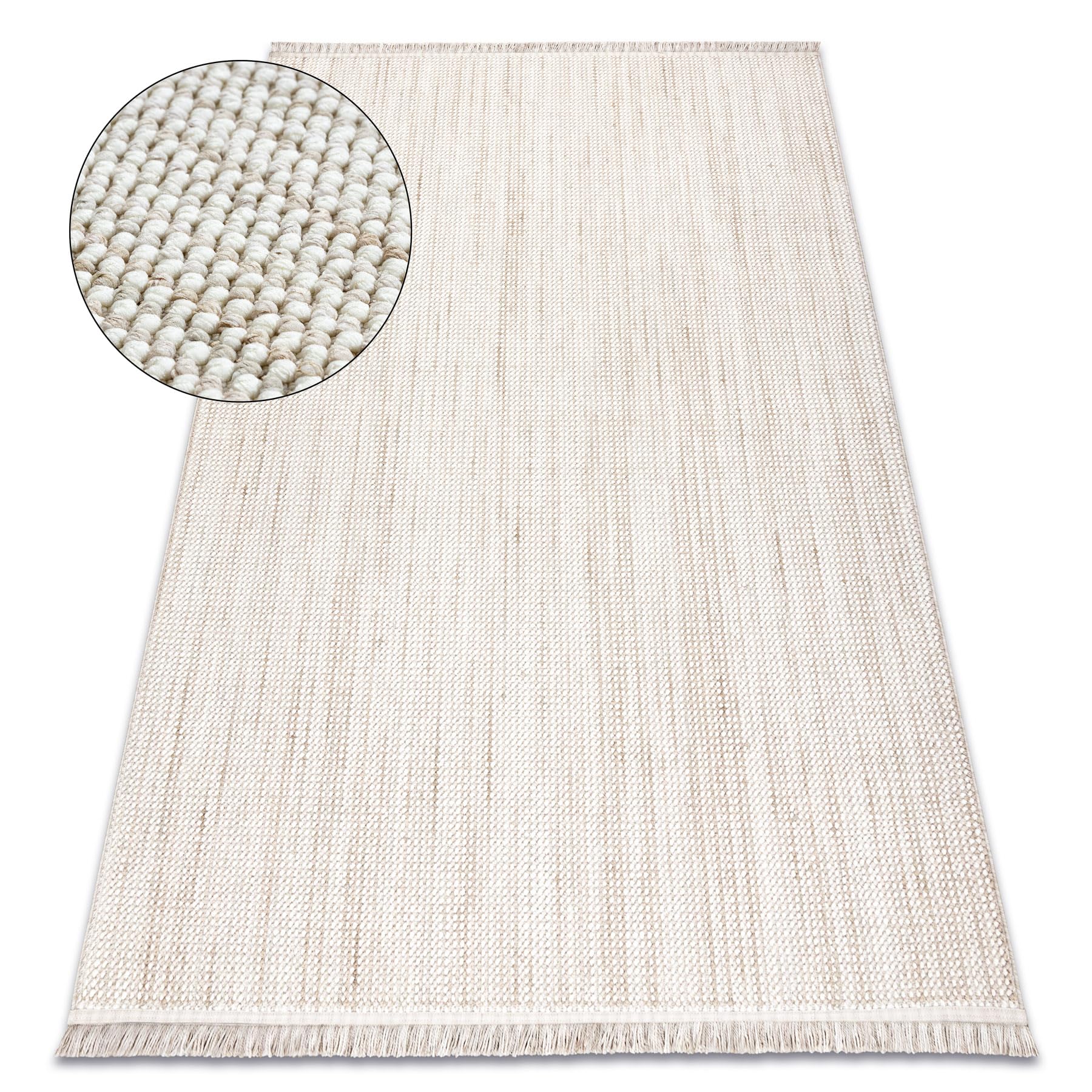 Tapis Moderne Nano EO78A tissé plat bouclé salon blanc beige