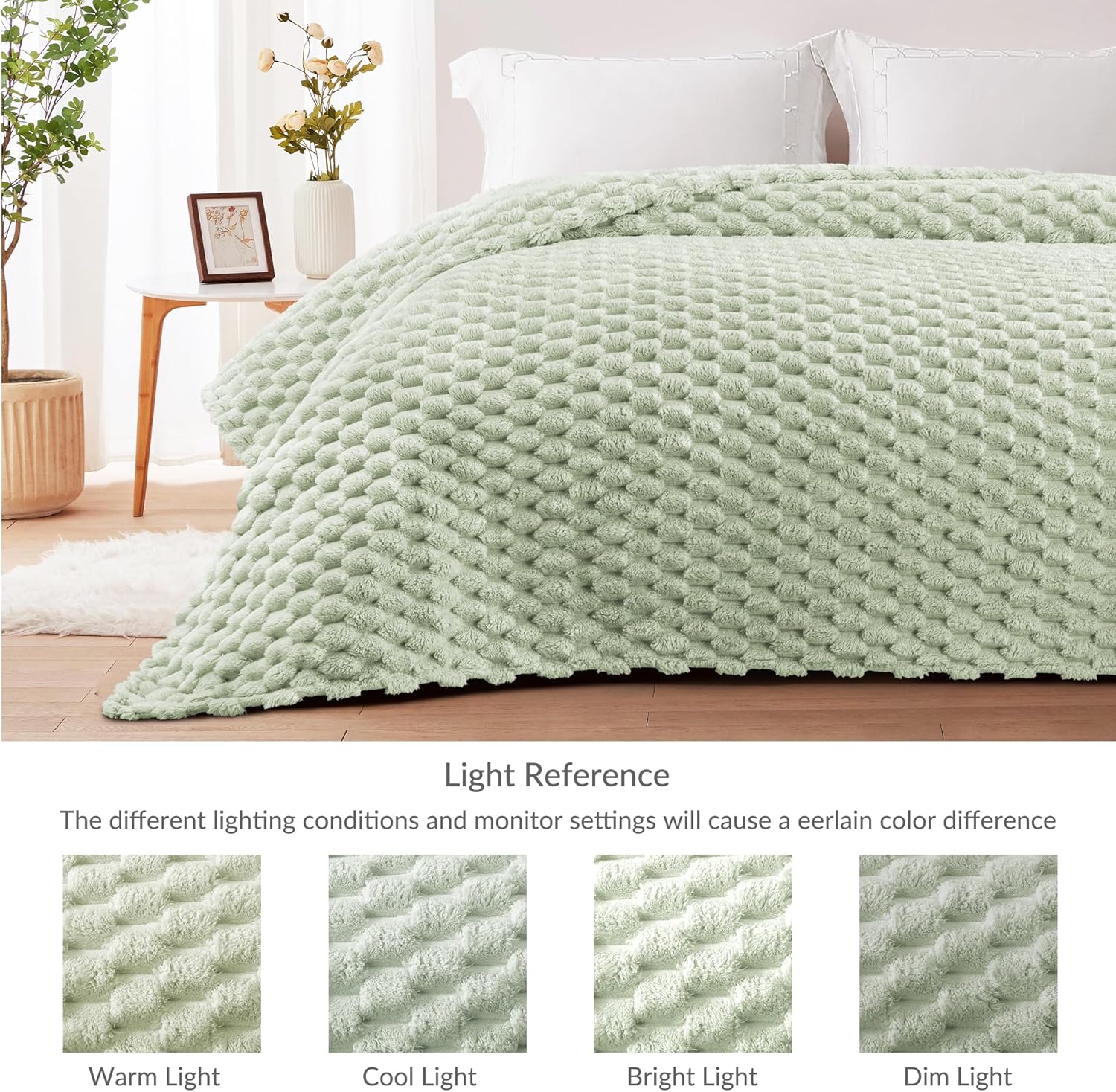 Whale Flotilla Throw Blanket for Couch with Jacquard Pattern, Fuzzy Soft Cozy Exquisite Blankets for All Season, Warm and Fluffy, 50x60 Inch, Sage Green - Image 6