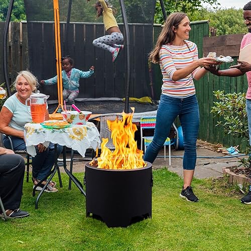 Miniatura 8 de Yaheetech Fogata sin humo para jardín, patio, campamento, con alfombrilla de silicona para hogueras, póquer de fuego, cubierta de lluvia, tapa y