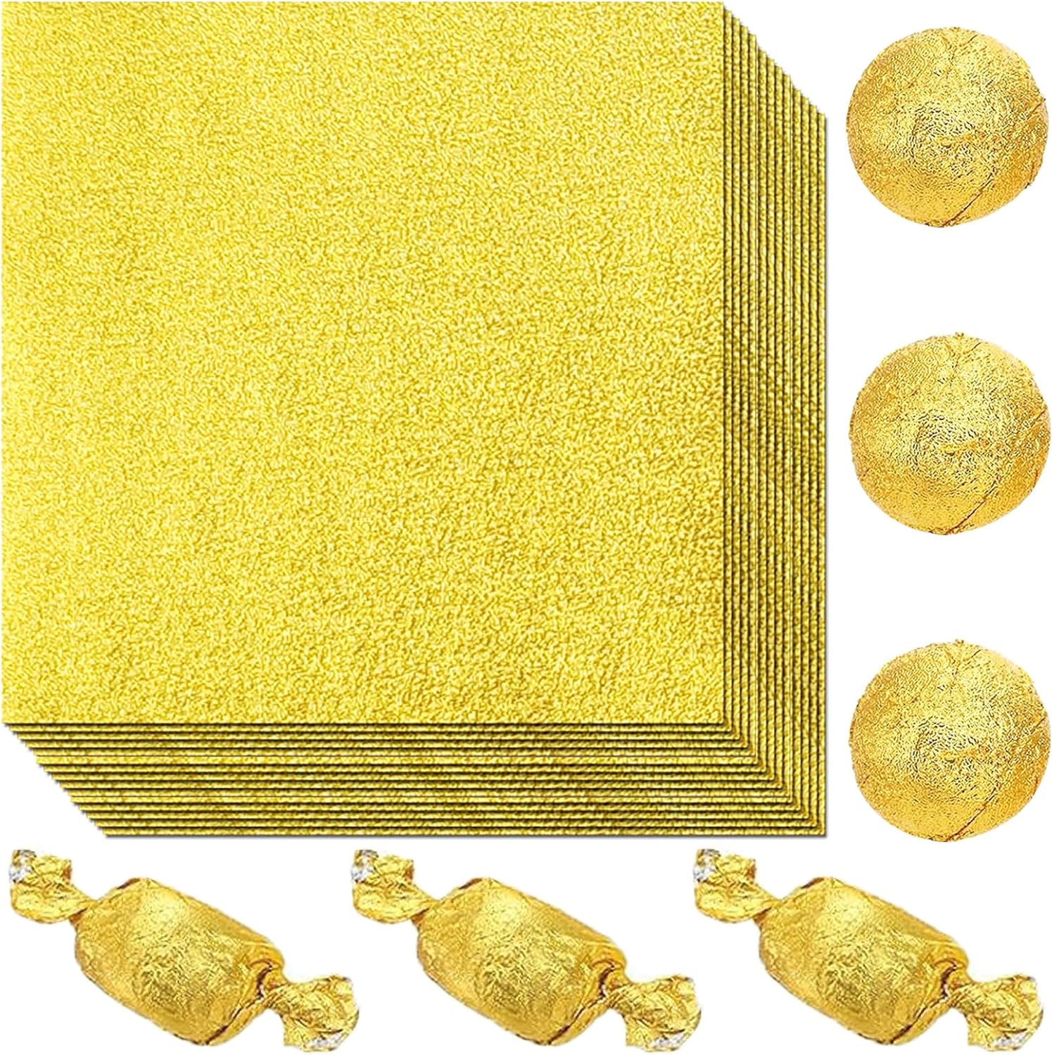 100 Pcs Chocolate Wrappers Aluminium Foil Paper Wrapping Papers，4x4in DIY Square Package Wrapping Papers for Valentines Chocolate Candy Packaging (gold)
