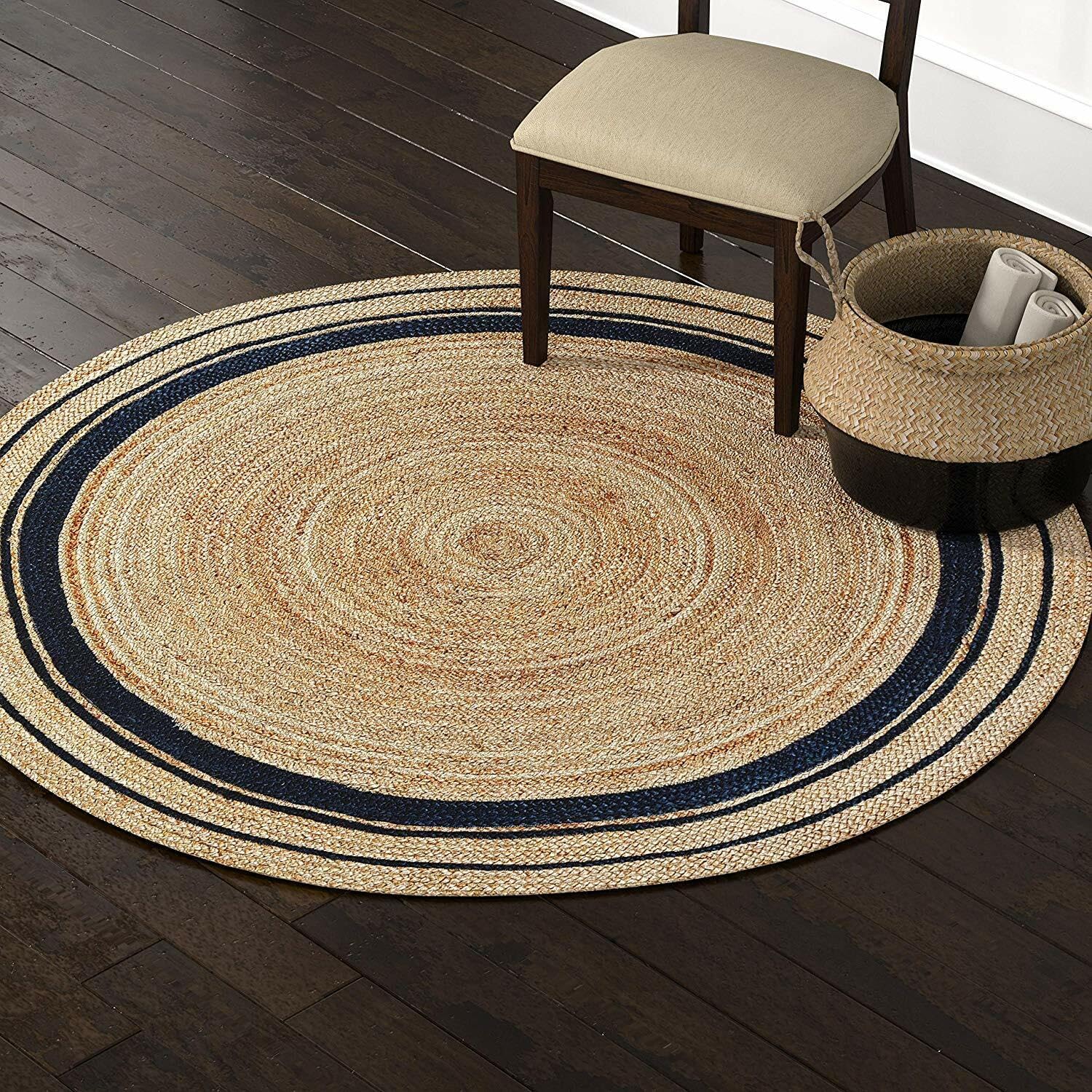 Tapis de sol tressé en jute naturelle haut de gamme aspect rustique chic 300x300cm