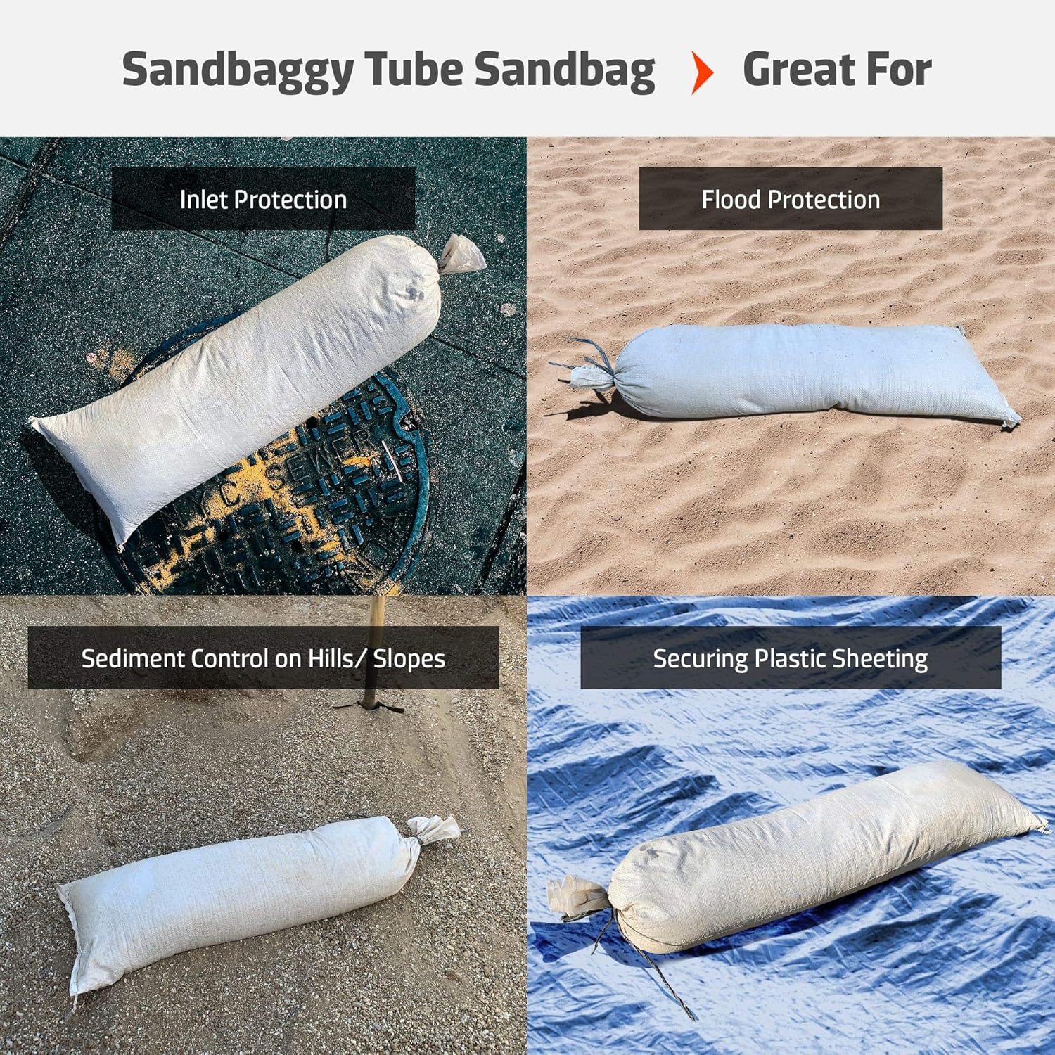 Sandbaggy 38 Inch by 12 Inch Empty Tube Sandbags - Sand Bag Water Barrier - For Re-Directing Water in Flood/Erosion Issues - Sand Not Included (10 Bags)