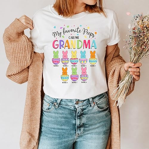 Miniatura 4 de Camiseta personalizada de Pascua con texto en inglés "My Favorite Peeps Call Me Grandone", camisa personalizada con nombre de conejito Nana Mom,
