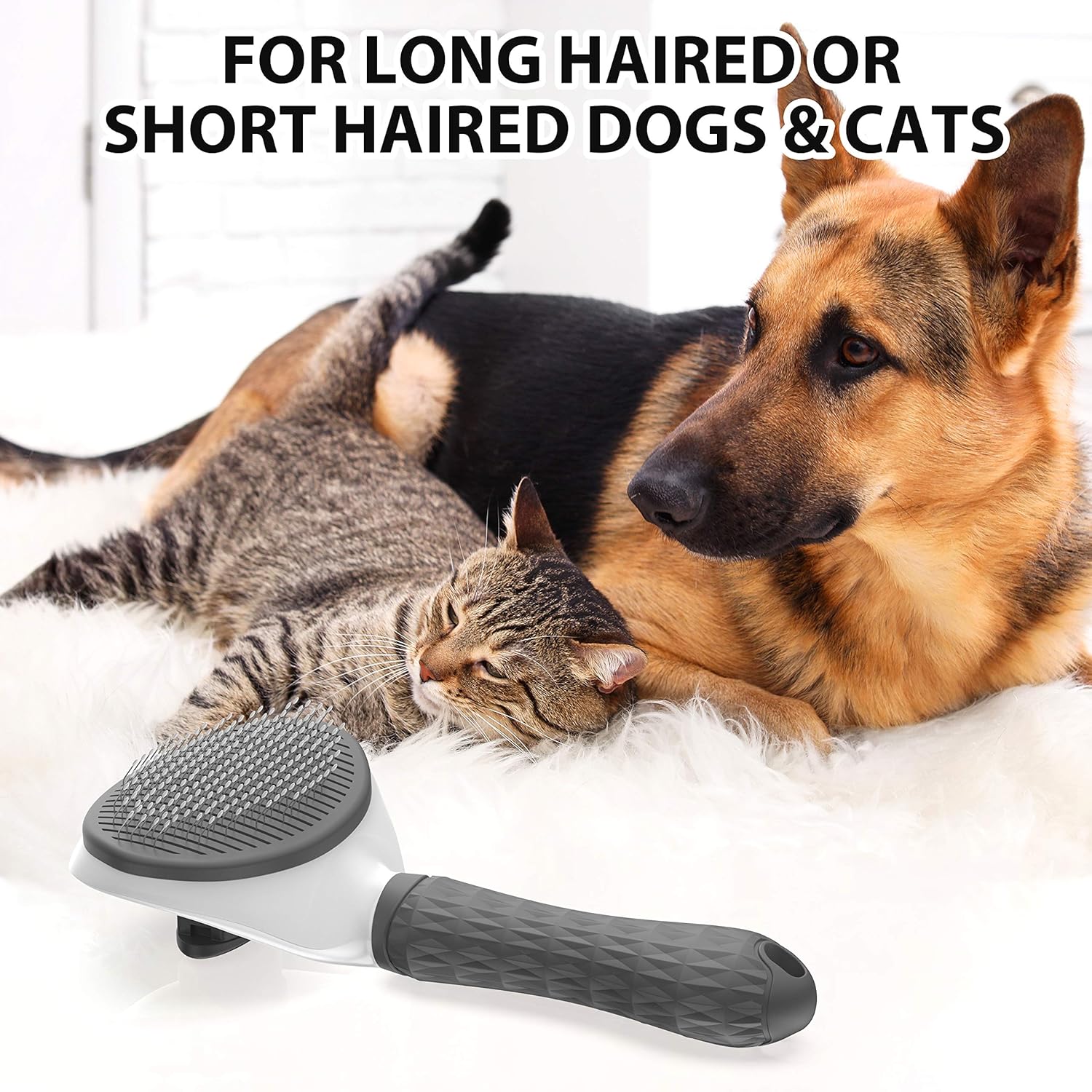 Dog & Cat Brush, Self Cleaning Slicker Brush for Short and Long Hair, Shedding Grooming Brush to Remove Loose Hair, Mats, Tangles, Gray : Everything Else