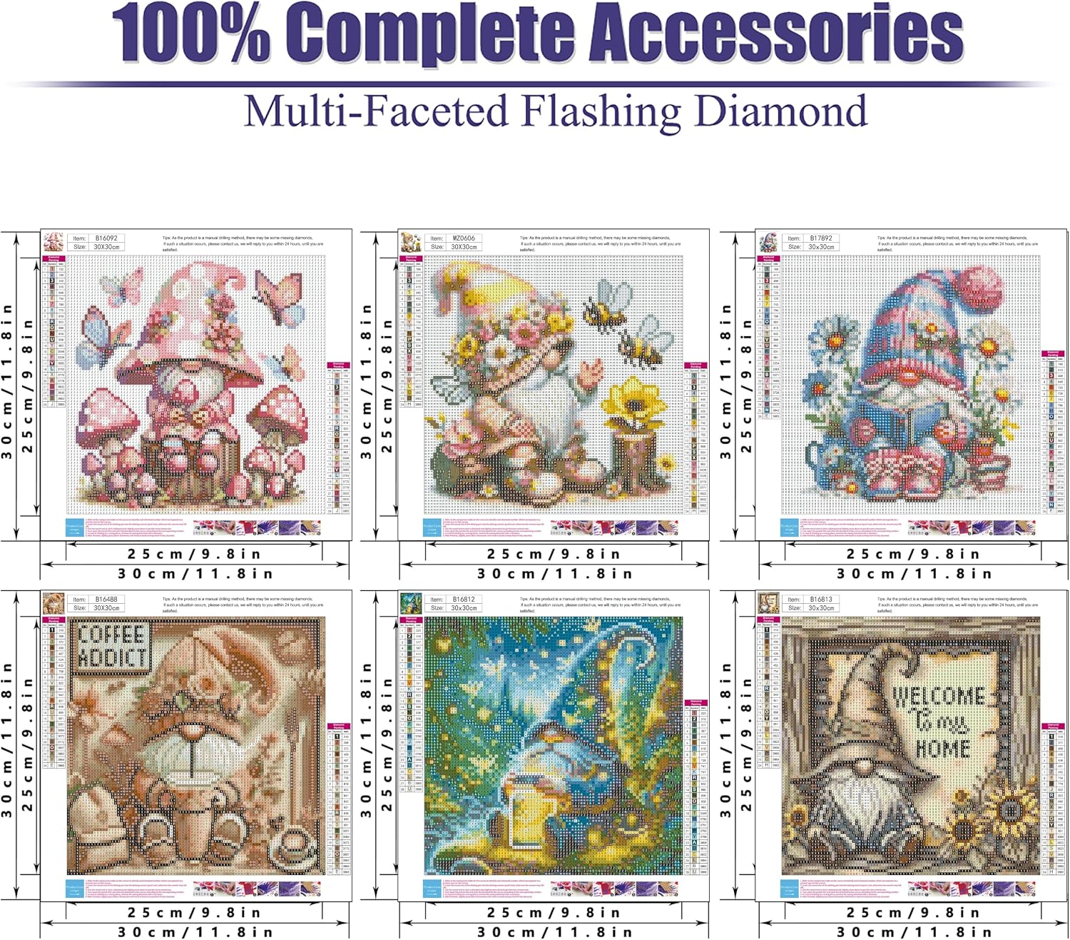 NEGEKFKX 6 Pack Gnome Diamond Art Kits for Adults Beginners,Diamond Painting Kits for Adults,5D Full Drill DIY Diamond Dot Gem Art Kit Wall Home Decor Arts Craft 12x12 inch