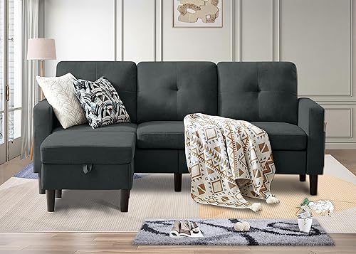 Miniatura 12 de Juego de sofá seccional de 2 piezas, juego de sofá y silla de 3 asientos con bolsillos laterales y otomana de almacenamiento móvil, moderno juego de