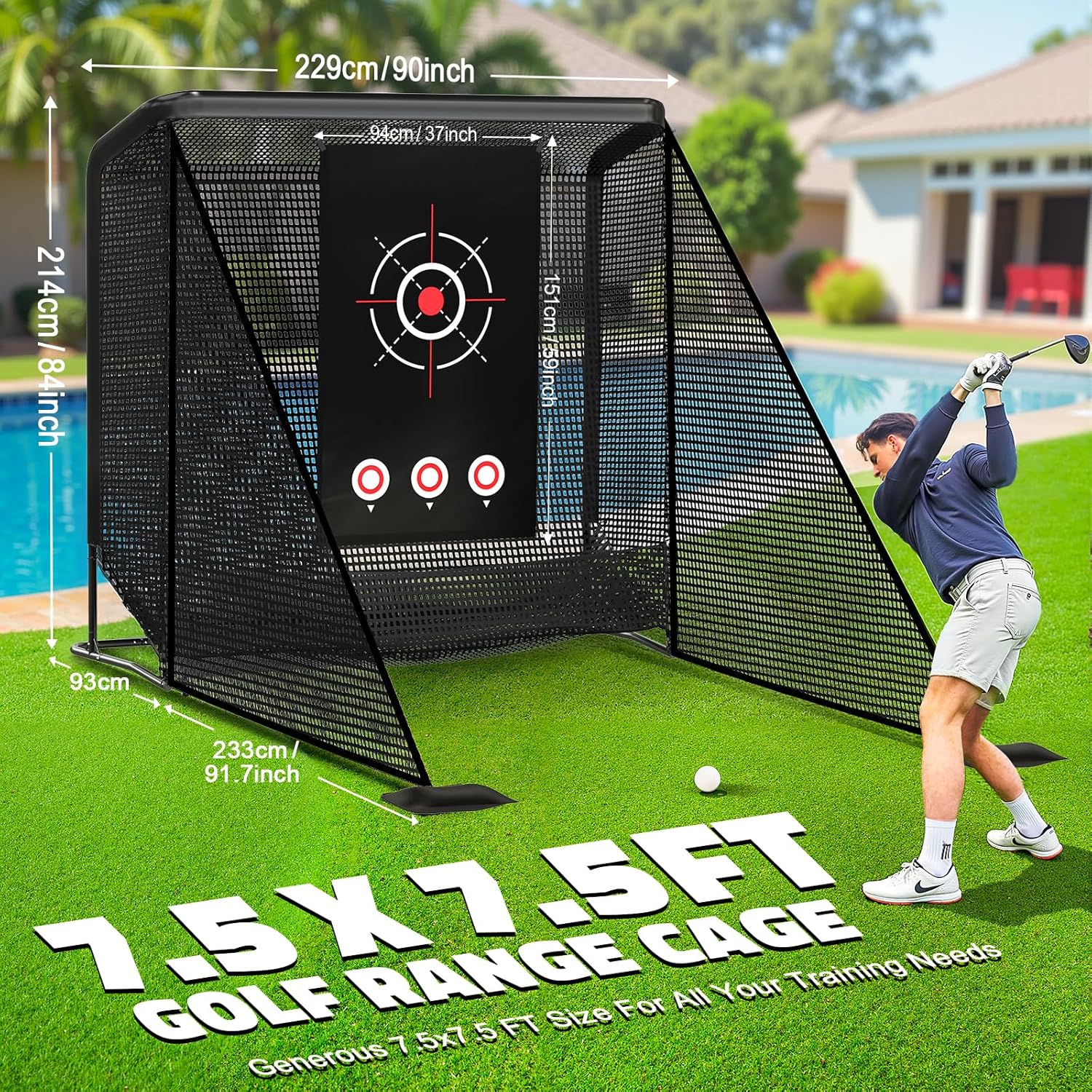 aikeec Golf Practice Hitting Net : Heavy Duty Metal Frame with 5-Layer Polyester Mesh & Target Cloth - Golf Net Indoor Outdoor Backyard Driving Range for Golfers - Image 7