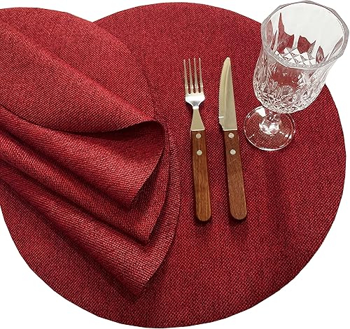 Miniatura 4 de Juego de 4 manteles individuales redondos para mesa de comedor, 15 pulgadas, lavables, color rojo