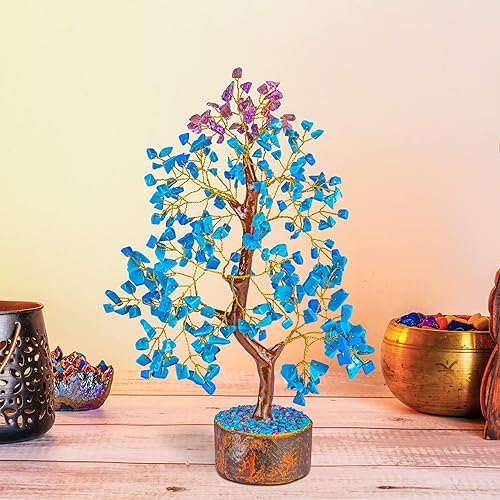 Miniatura 3 de SUBSH Árbol de dinero de piedra turquesa y amatista  Árbol de la vida  Piedras curativas energéticas  Bonsái de Feng Shui  Curación de cristal de