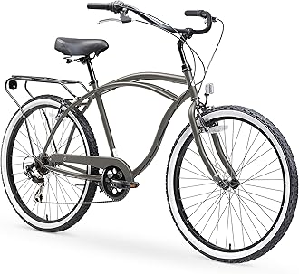 sixthreezeroAround the Block Men's Cruiser Bike with Rear Rack, 26 Inches, 7-Speed, Matte Gray