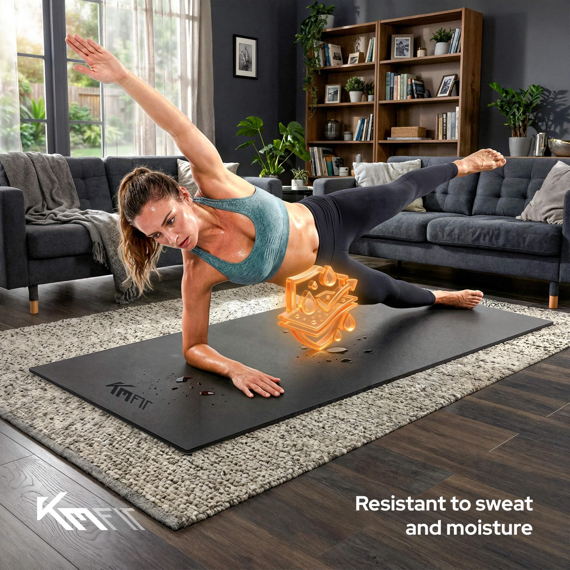 KM-Fit Tappetino Protettivo Fitness | Antiscivolo per Attrezzi Fitness | Isolante Acustico e Antivibrante | Tappetino per Yoga, Pilates ed Esercizi | 4 Misure Disponibili