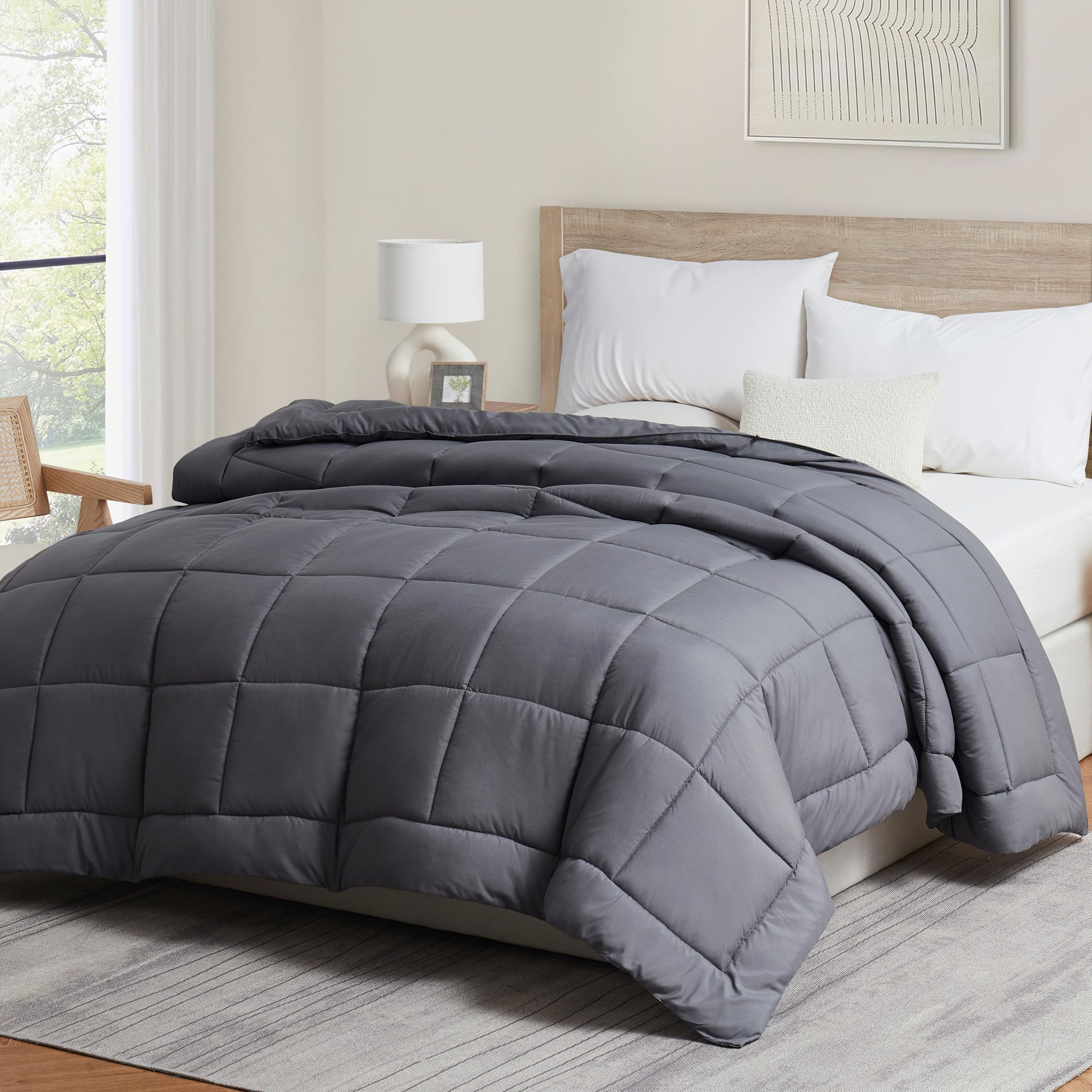 Comforter Duvet Insert, Quilted Down Alternative Comforter  Cal-King Size, All Season Grey Comforter King Duvet Inserts, King Size Comforter with Corner Tabs, Duvet Insert King Bed Comforter