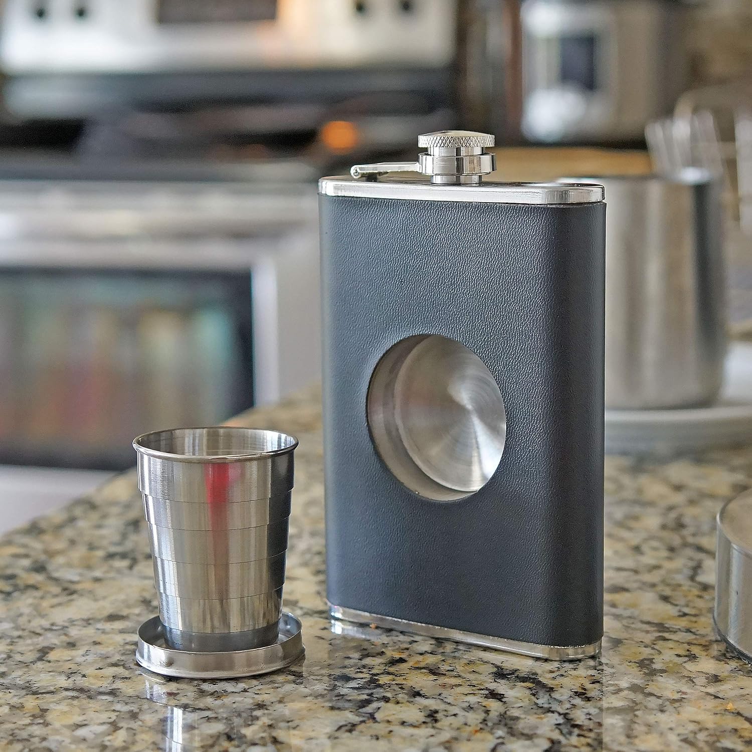 Fairly Odd Novelties Shot Flask - 8oz Hip Flask With Built In Collapsible Shot Glass.
